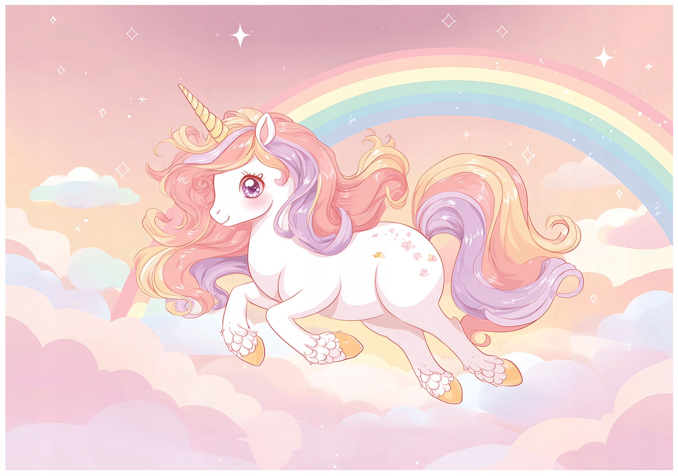 Wall mural for girls, unicorn rainbow, children's wallpaper,