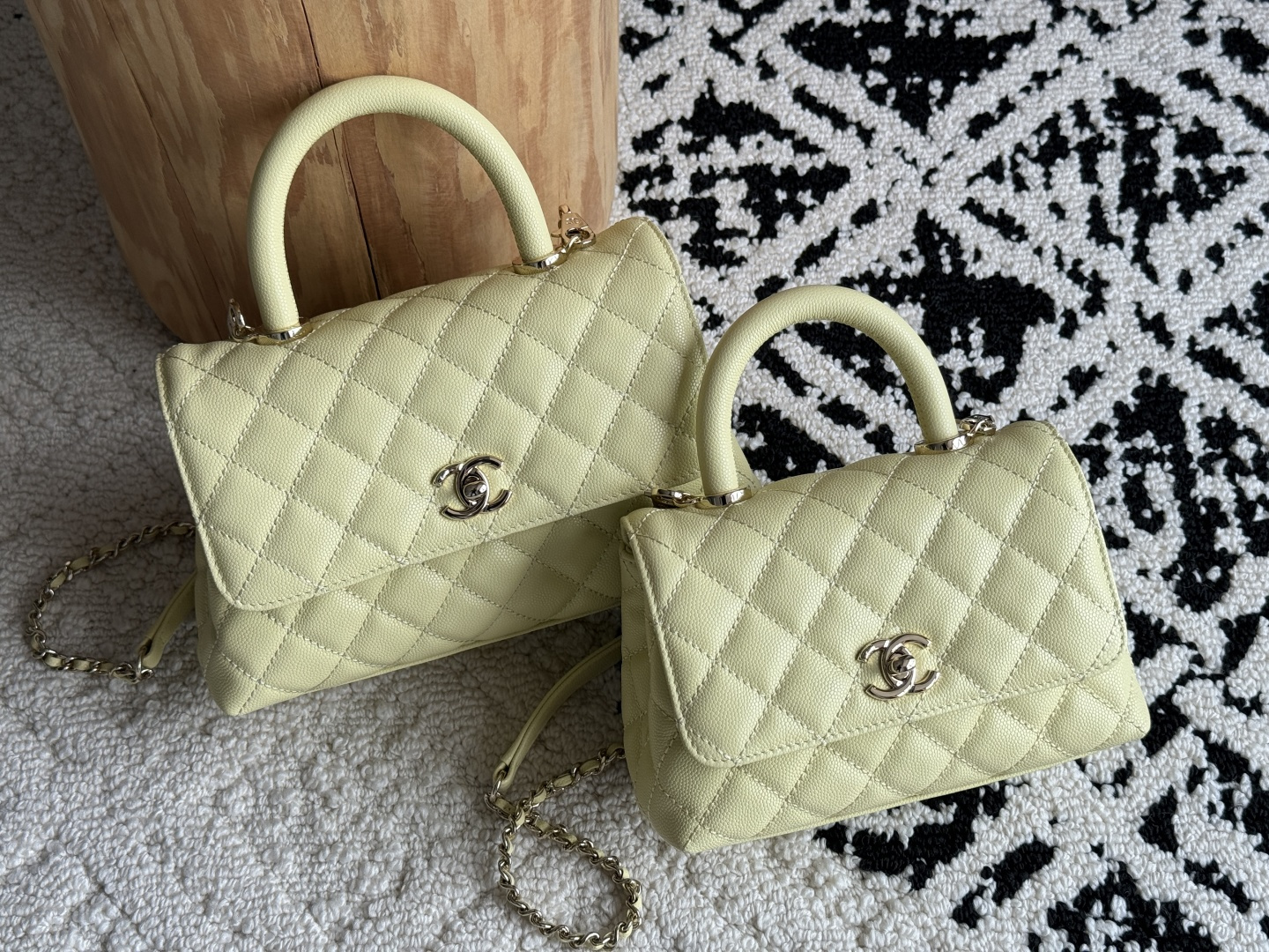 Small Coco Handle Flap Bag in Yellow Quilted Caviar Leather with Light Gold-Tone Hardware - Mocuir