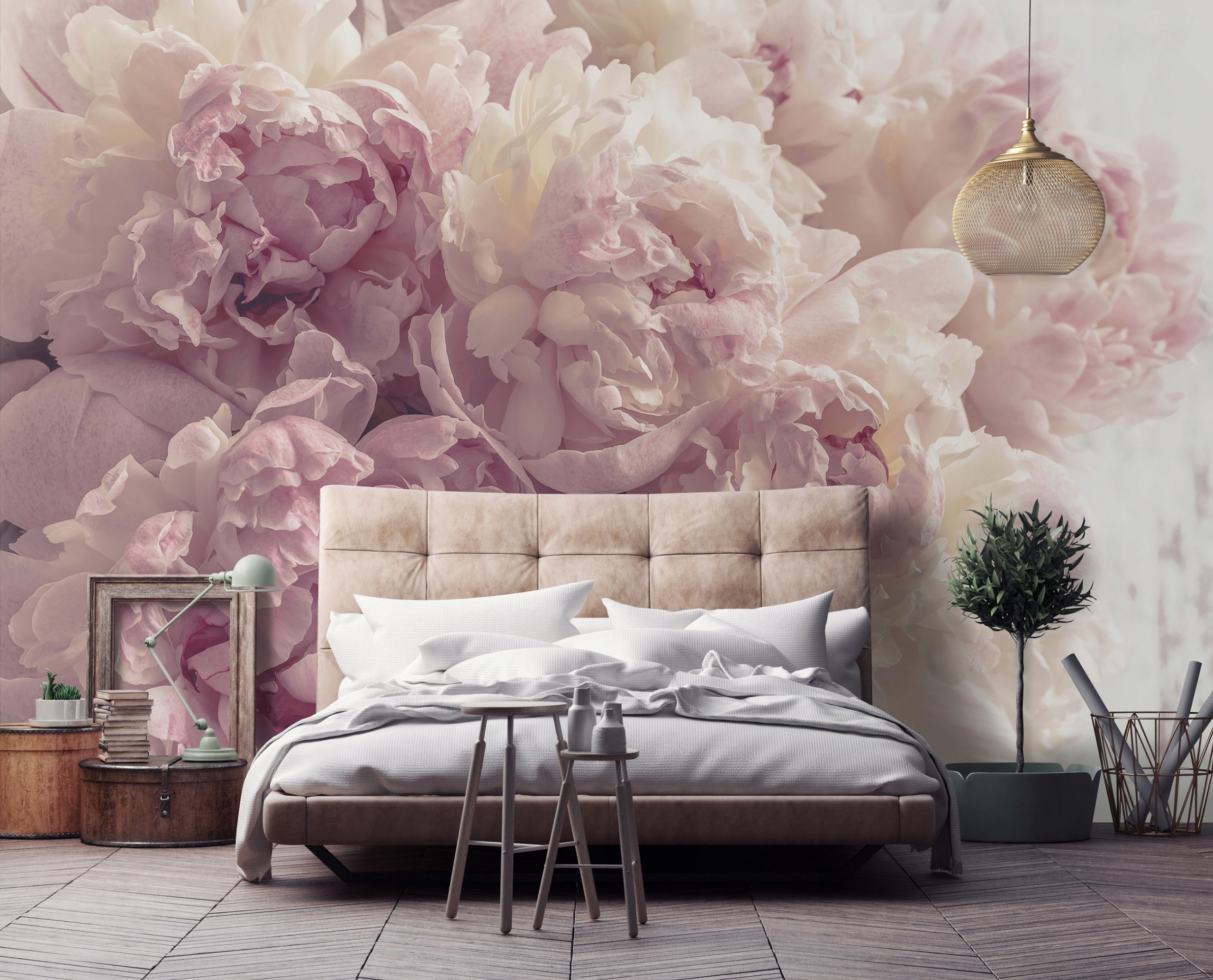 Pink peony flower wall mural for bedroom or living room, wallpaper 400x280