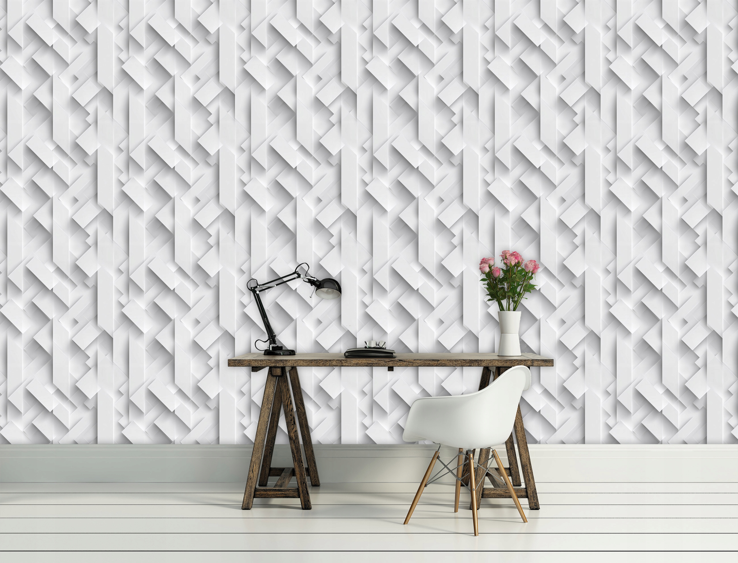 3D wallpaper, abstract pattern, white, on non-woven fabric, for living room or bedroom walls