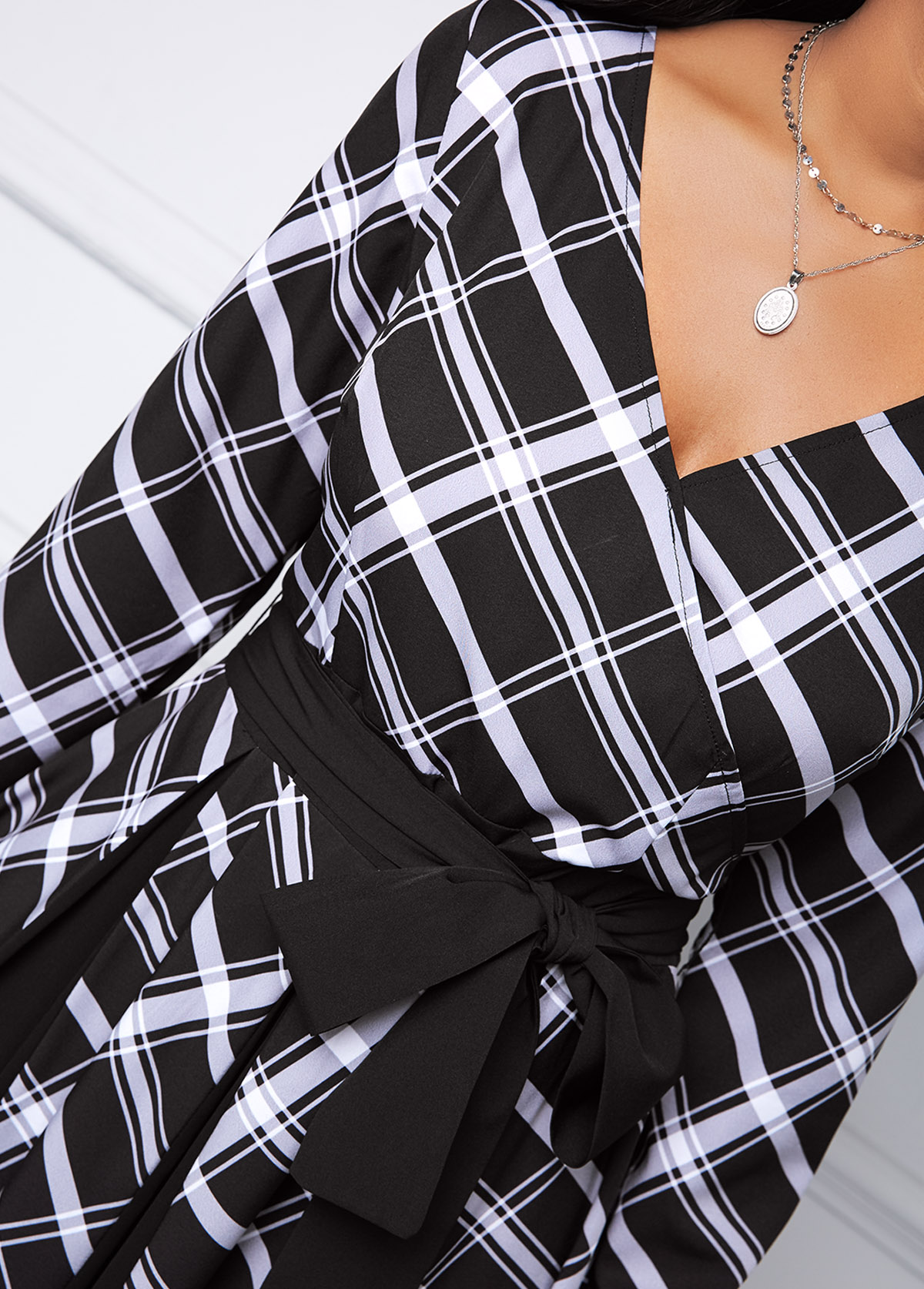 V Neck Long Sleeve Plaid dress