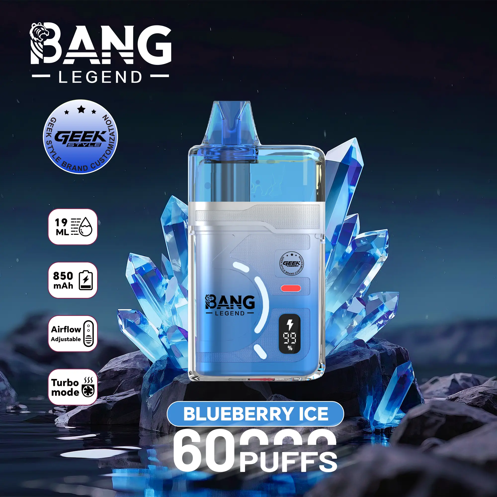 【New Arrive】Bang Legend Geek 60000 60K Puffs Airflow Adjustable & Turbo Mode Disposable Vape