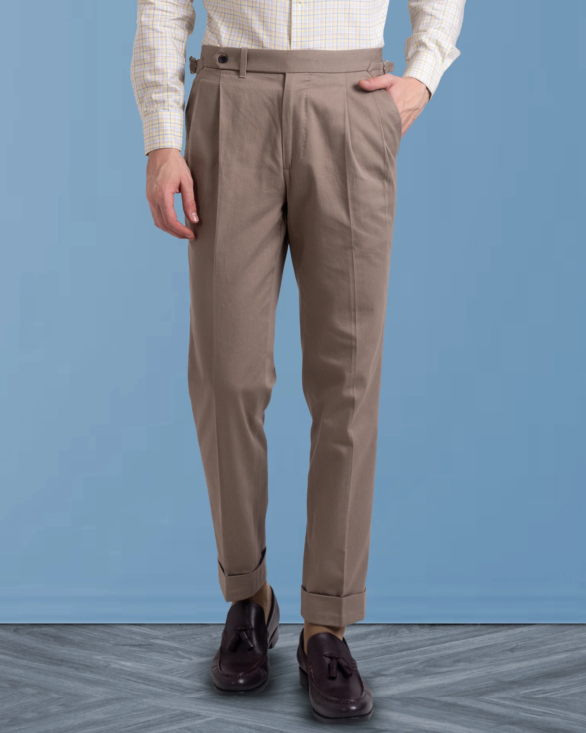 Pleated Drab Twill Dress Pant