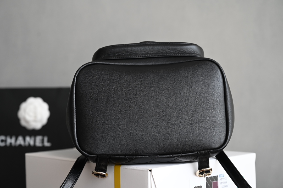 25C Backpack in Black Caviar Leather with Light Gold-Tone Hardware (Model AS4563) - Mocuir