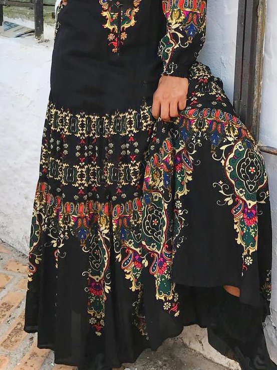 Boho U-Neck Cotton Blends Dresses