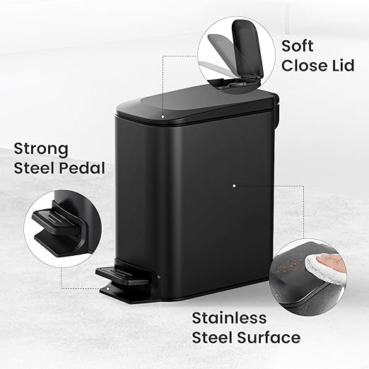 SMARTTOSS Small Bathroom Trash Can with Lid Soft Close