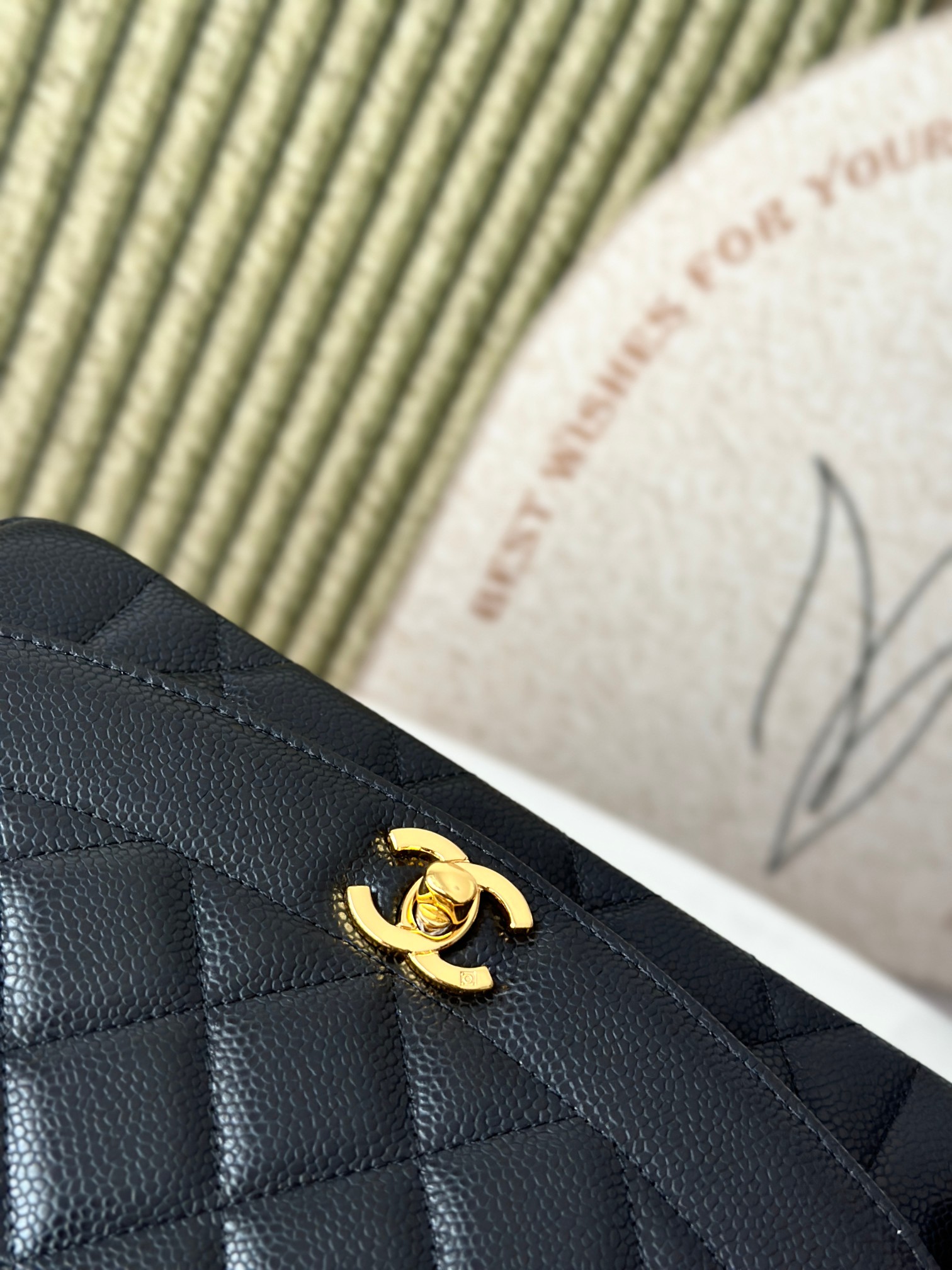 Black Caviar Quilted Medium Flap Bag with Gold Hardware - Mocuir