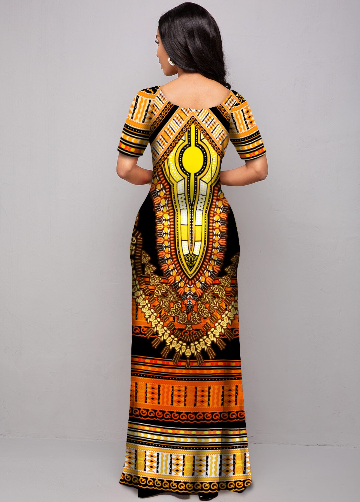 Short Sleeve Tribal Print Round Neck Dress