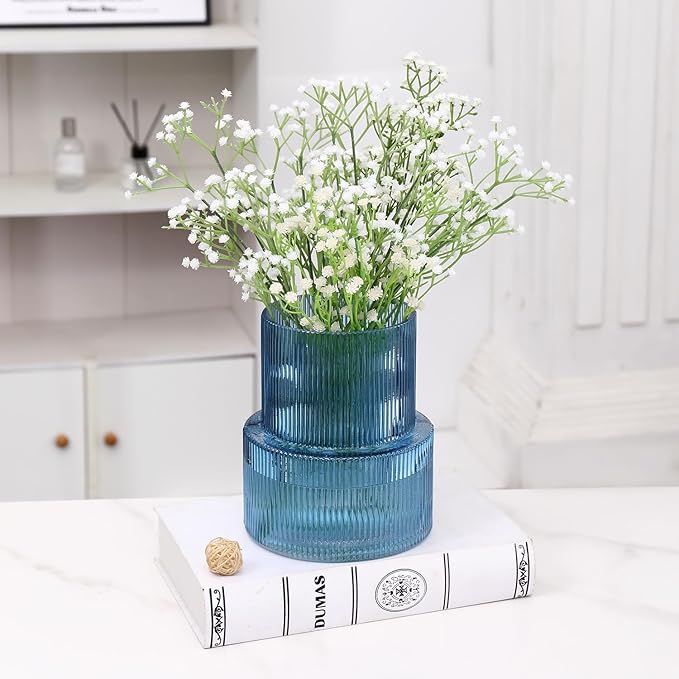VASEA Ribbed Glass Vase, Flower Vase