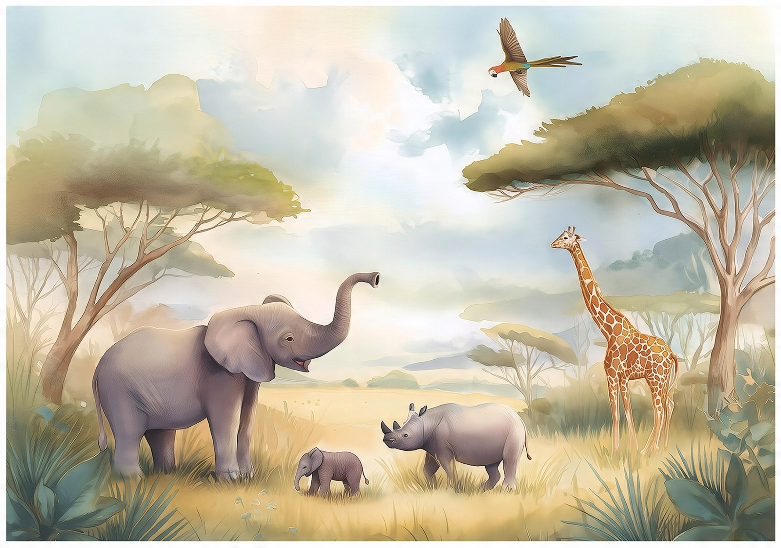 Children's wall mural jungle animals wallpaper for a child's room