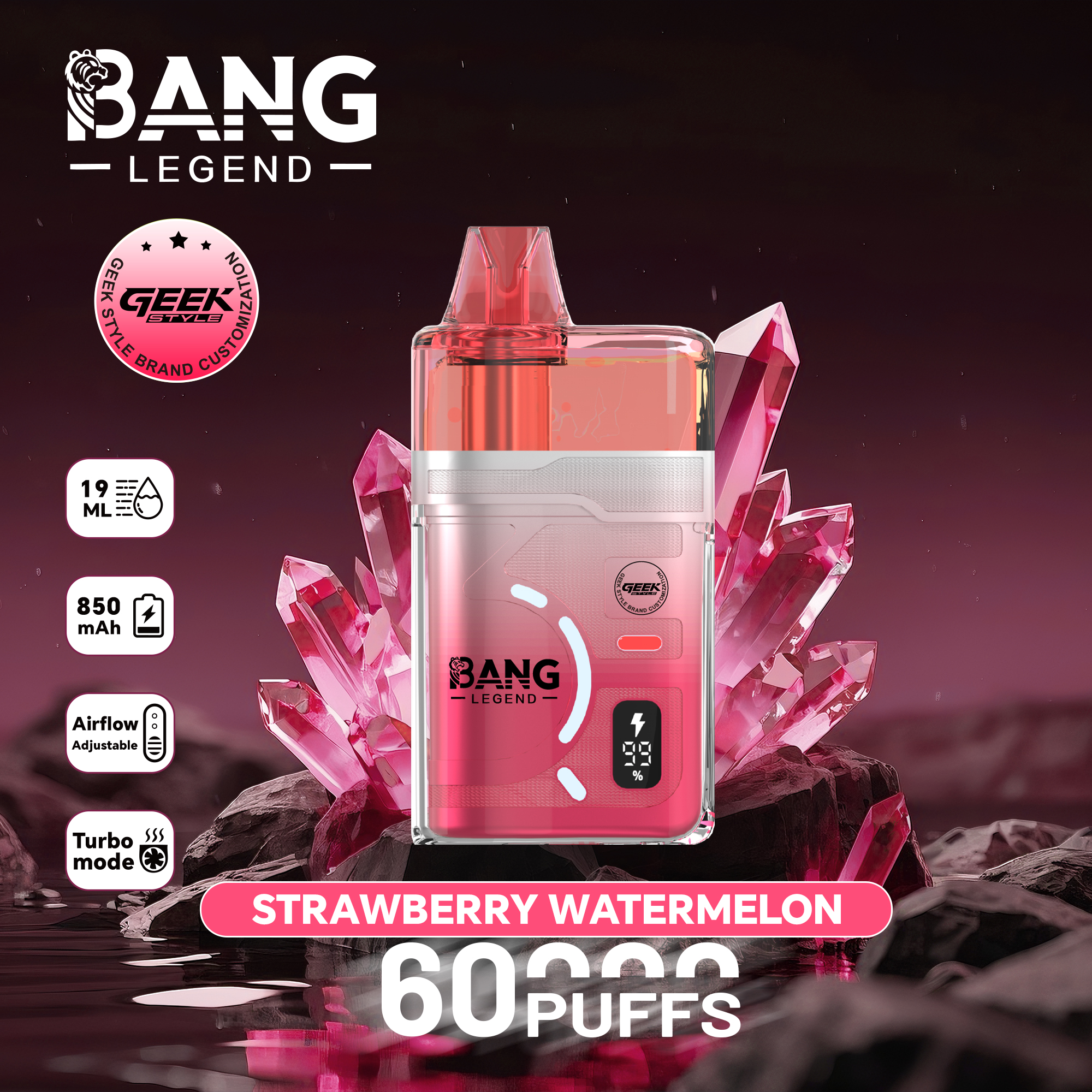 【New Arrive】Bang Legend Geek 60000 60K Puffs Airflow Adjustable & Turbo Mode Disposable Vape