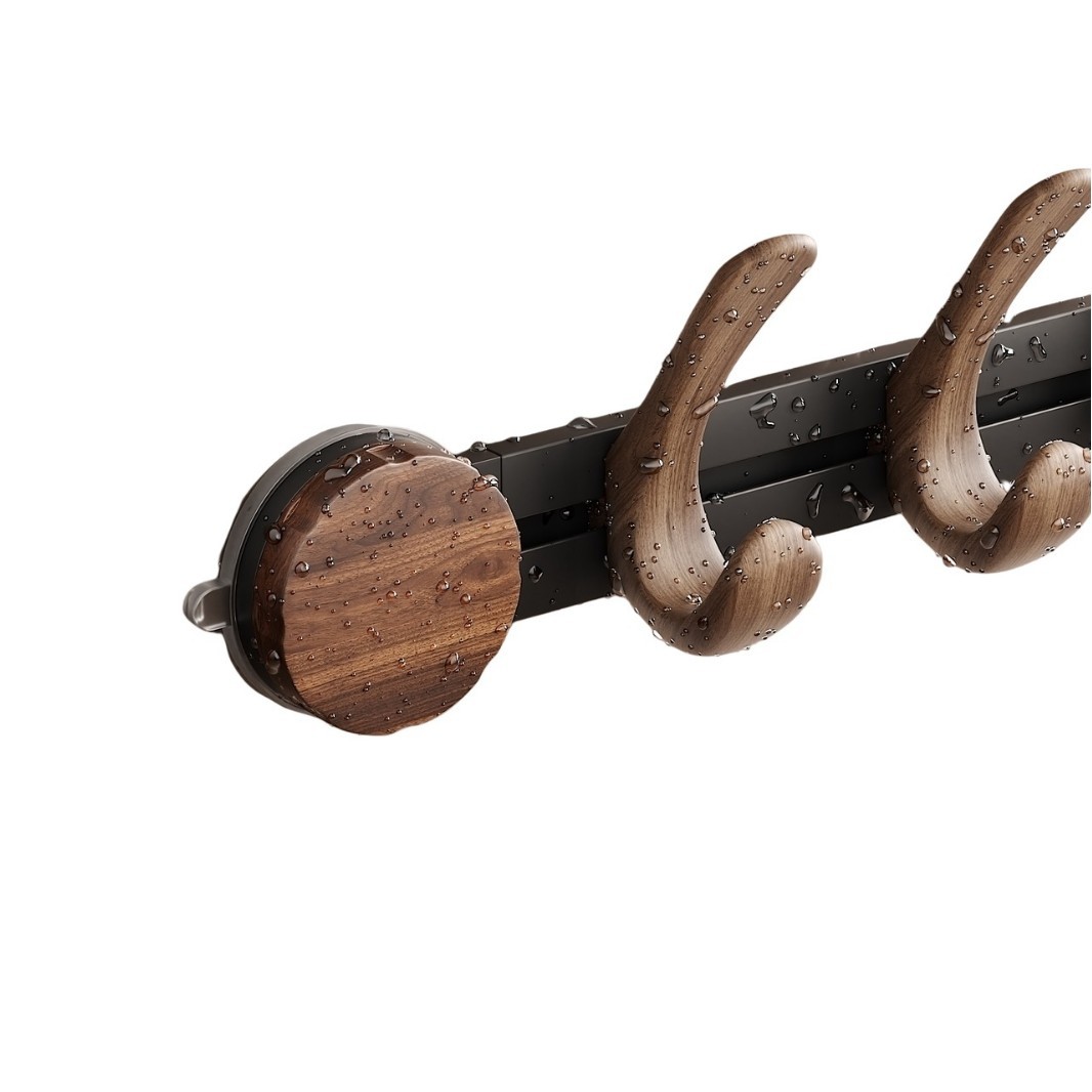 Sliding Hook Behind the Suction Cup Door, Walnut Color, Antique Style Entry Door, No Punching, Wall Hanging Clothes Hanger, Clothes Hook