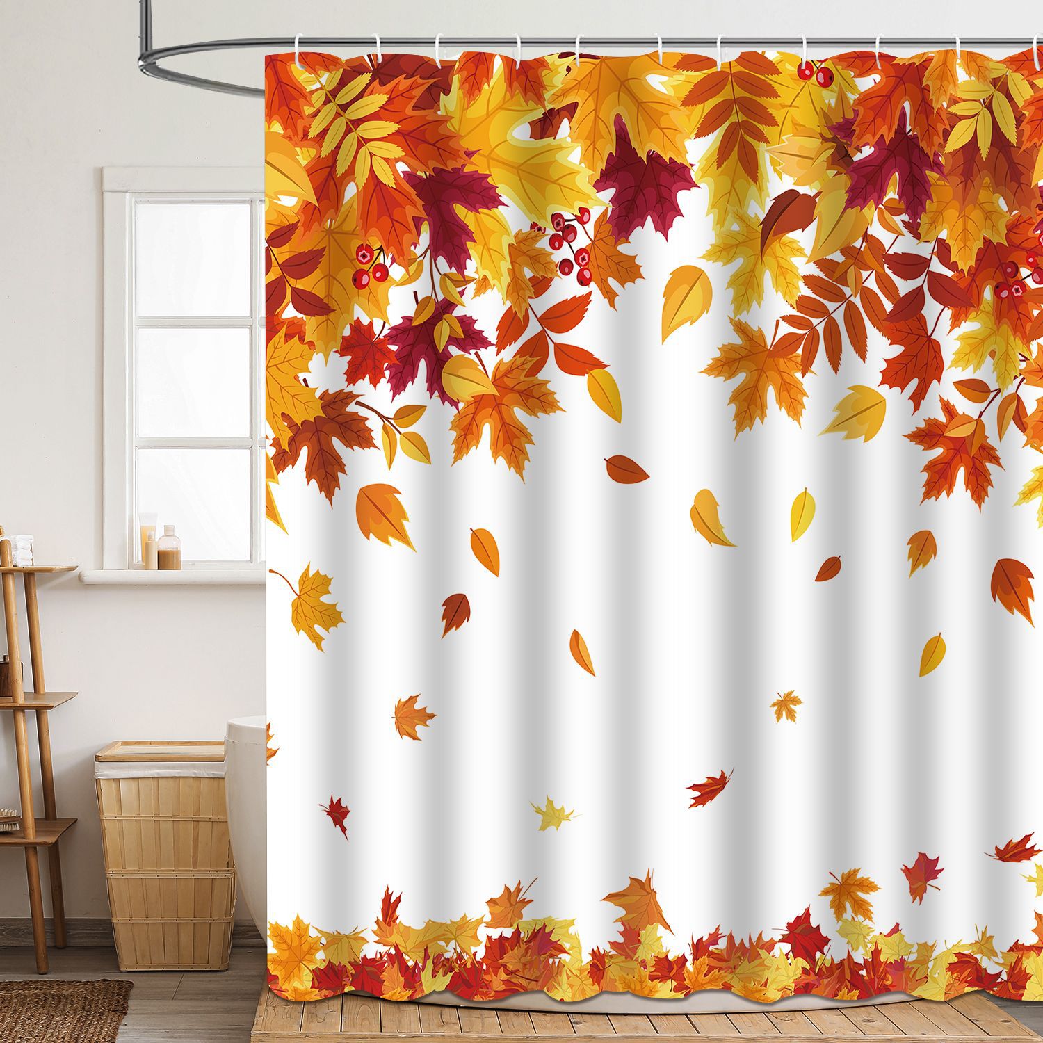 Shower curtain green plant leaf polyester 3d digital printing waterproof and mildew-proof shower bathroom partition