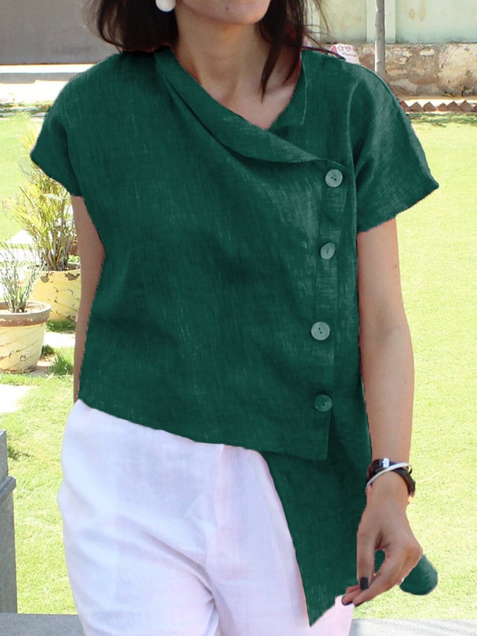 Women's Cotton Linen Irregular Hem Casual Shirt