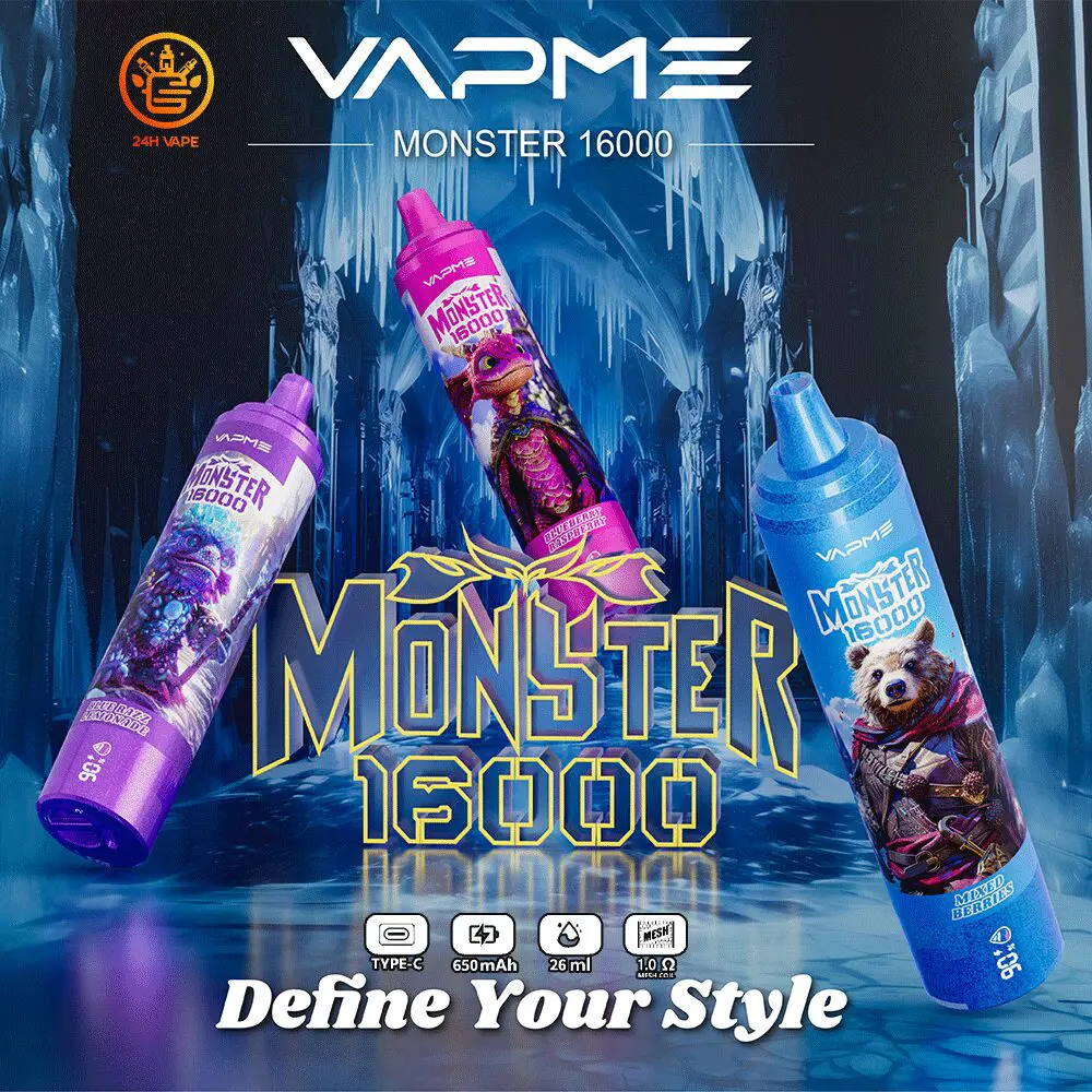（3 pieces）VAPME Monster 16000 Puffs Original LED Display Edition Disposable Vape Pen
