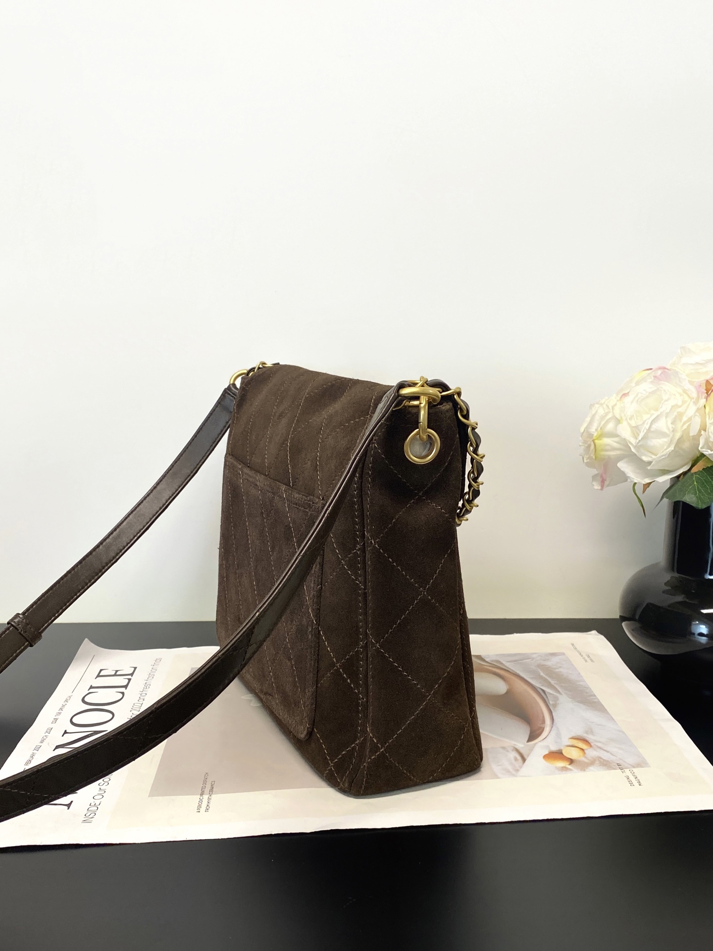26C Hobo Flap Bag in Dark Brown Suede Calfskin with Gold Hardware (Model AS5886) - Mocuir