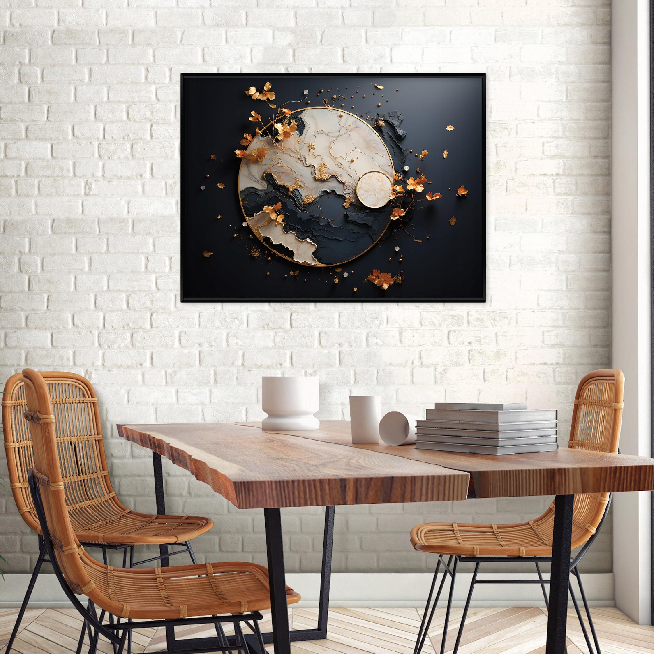 Black framed canvas painting, abstract marble, living room, bedroom, 60x40