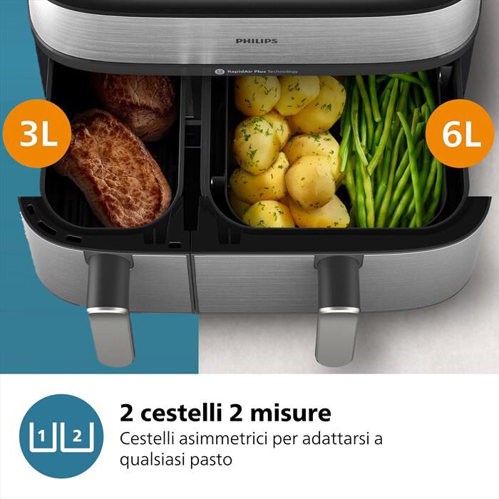PHILIPS - AIRFRYER SERIE 5000 DA 9L COTTURA VAPORE NA555/00-Inox