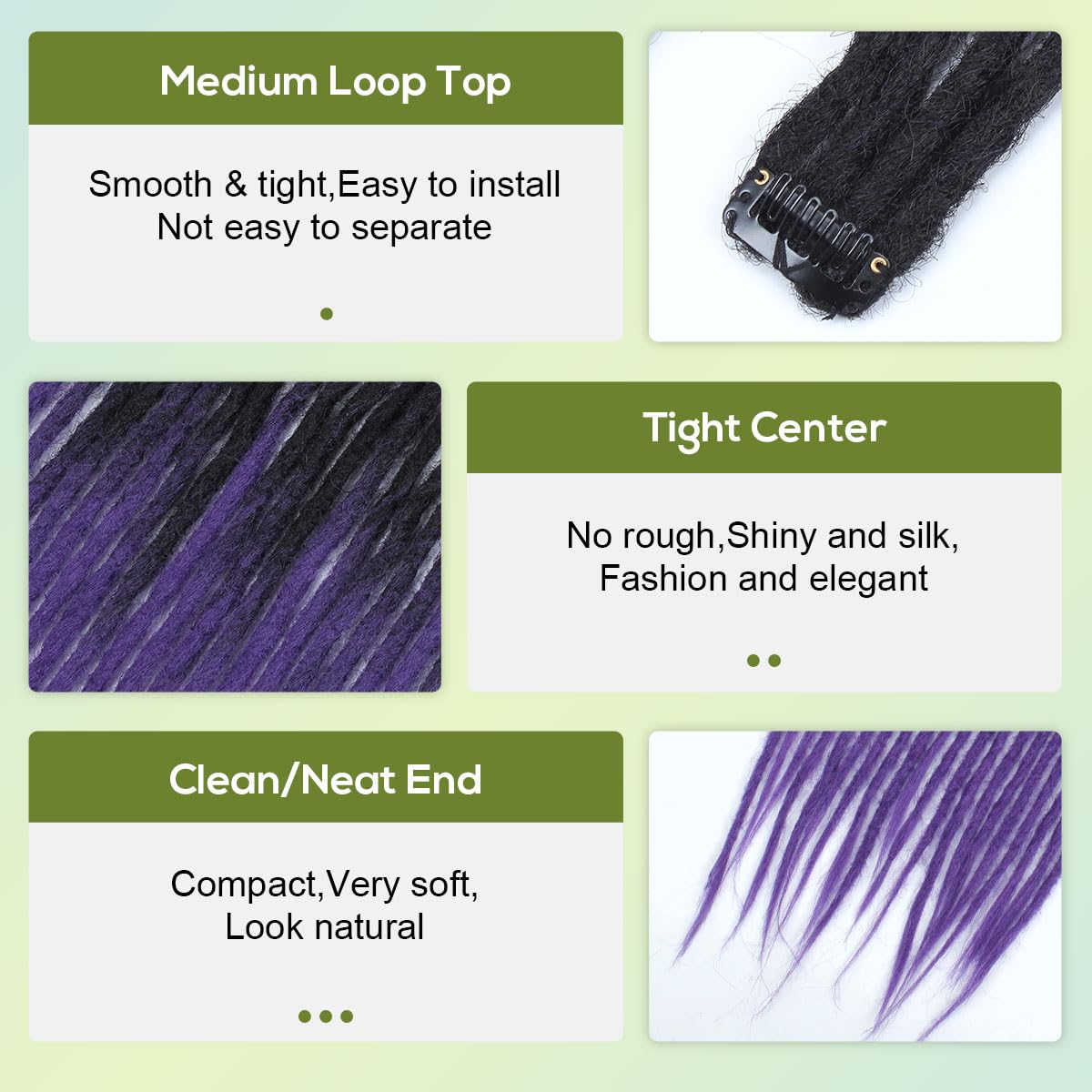 8PCS Clip in Dreadlock Extensions, 24 inch Synthetic Clip-in Dreads Extensions Handmade Soft Thin 0.6cm Width Dreadlocks(black/purple, Clip-in 32 Strands)