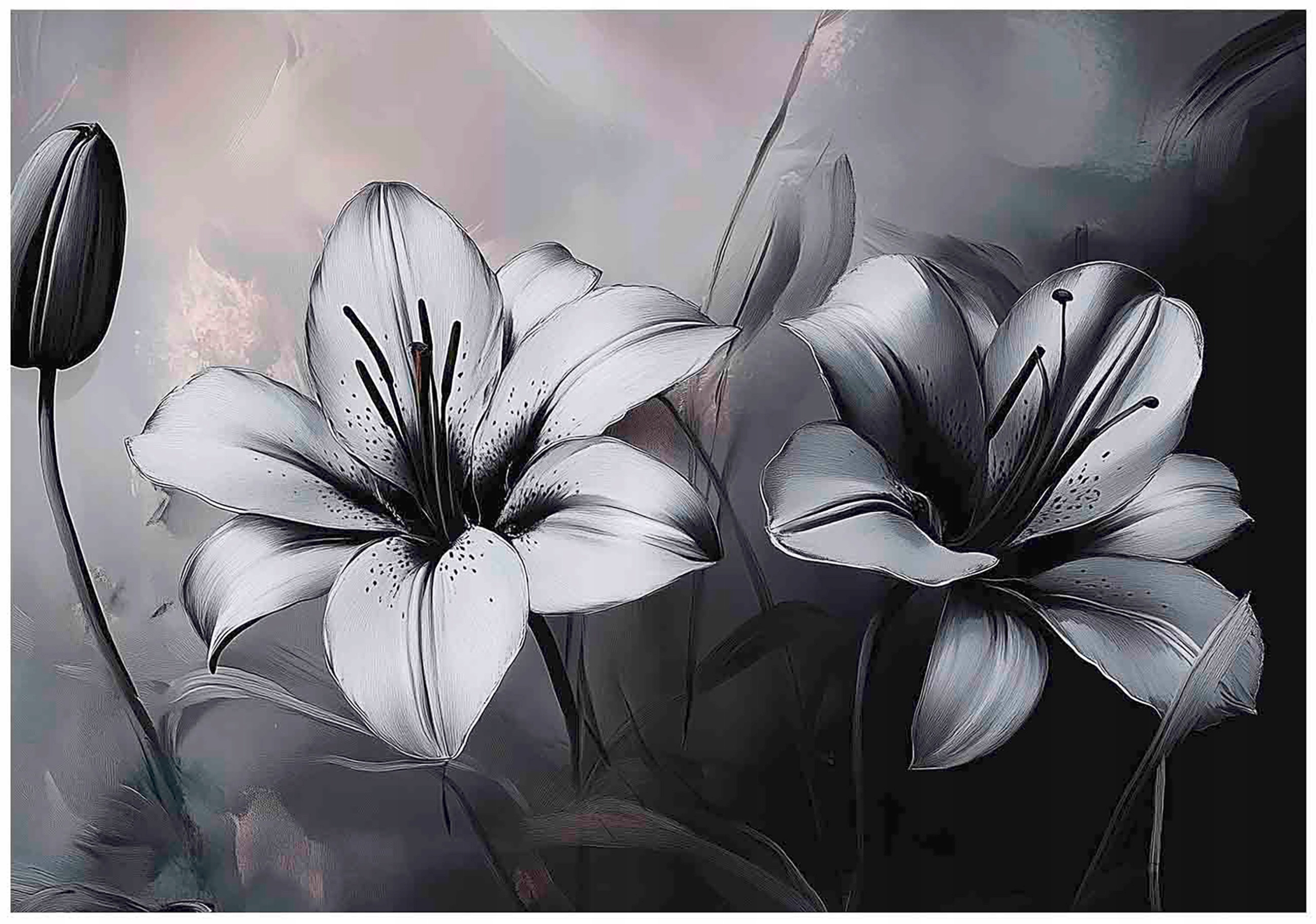 3D black-and-white concrete flower wall mural for the bedroom or living room