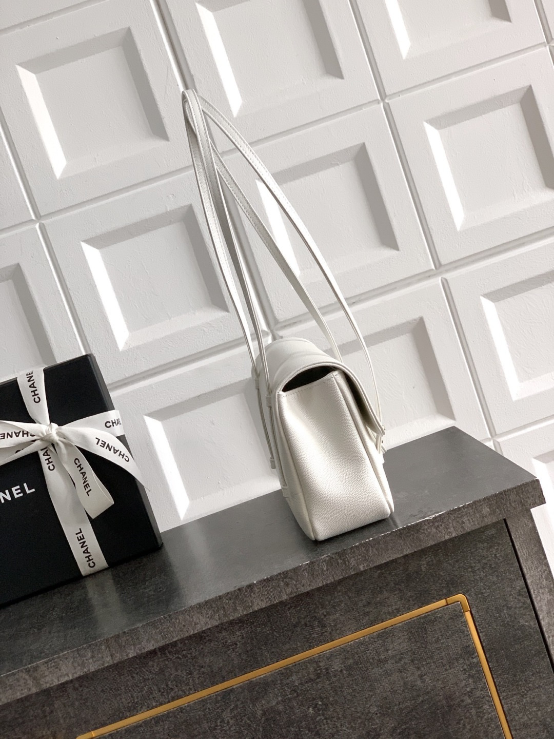 Preppy Coco Small Flap Bag (AS4818) in White Grained Calfskin with Gold-Tone Hardware, 26P Pre-Fall Collection - Mocuir