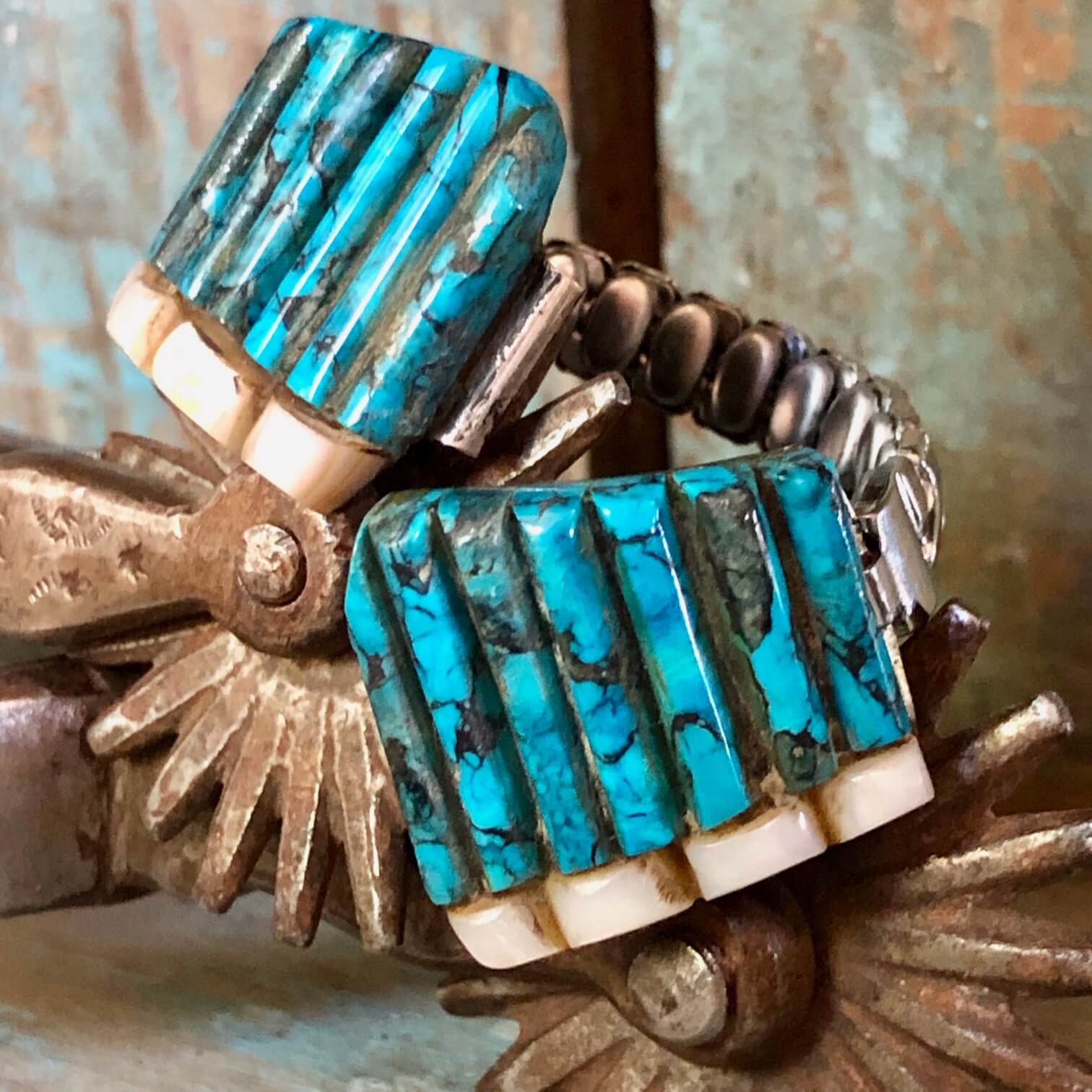 Turquoise Alabaster Watch Band Small Bear Ponca Tribe 925