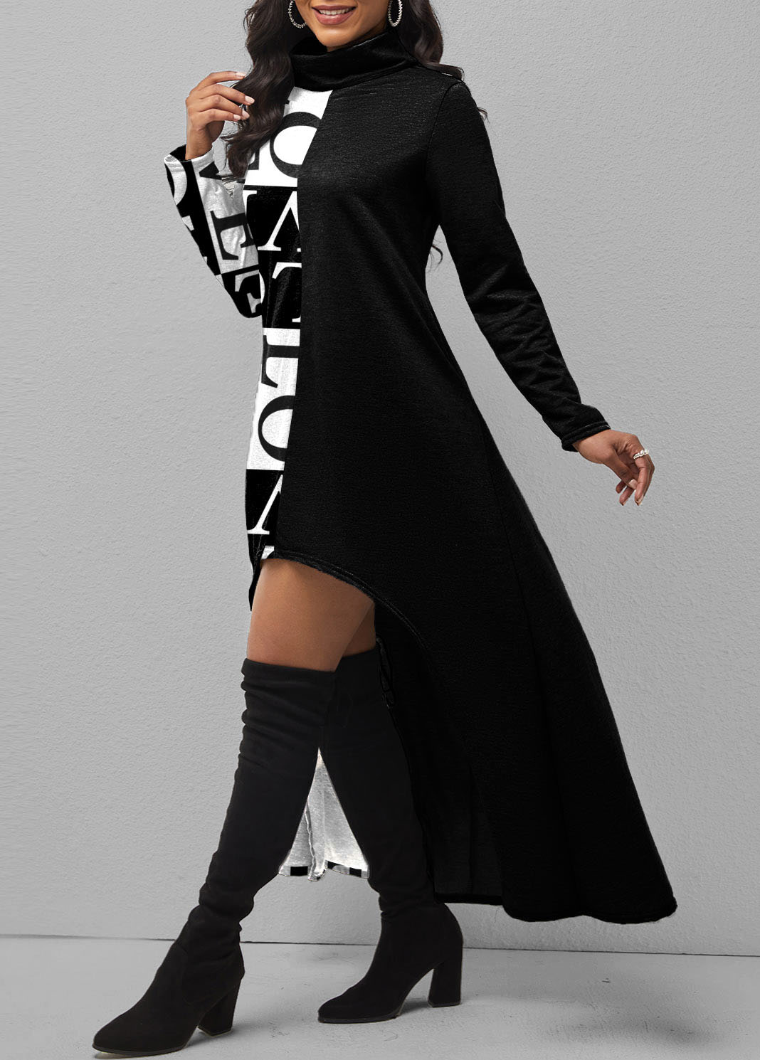 Letter Print Asymmetric Hem Dress