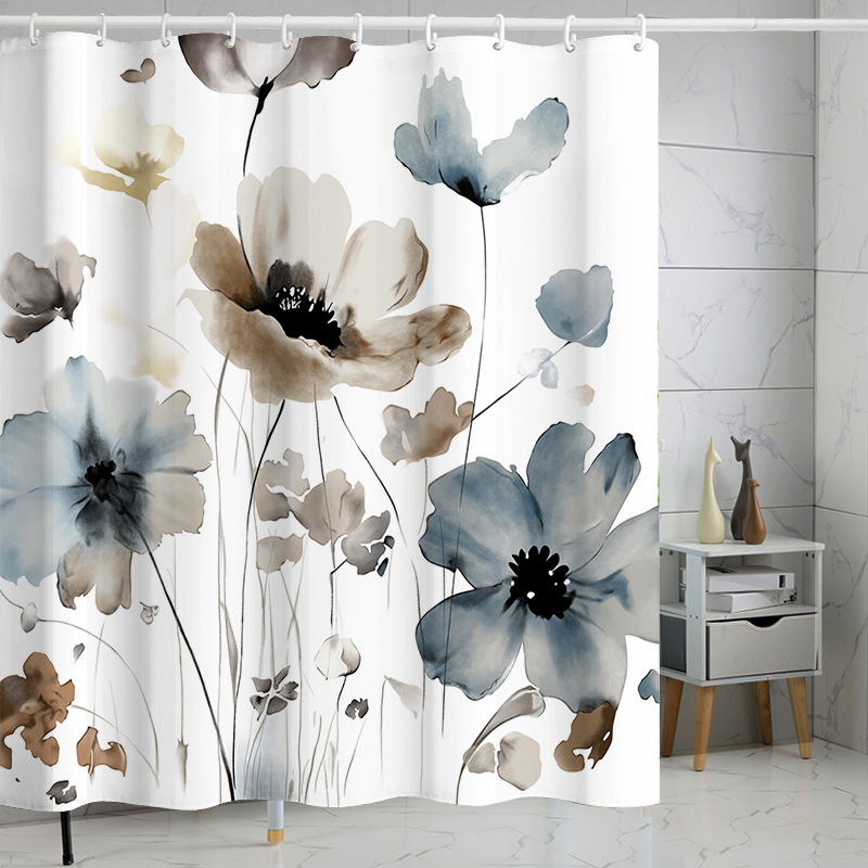 Digital printing watercolor ink flower simple geometric shower curtain waterproof and moisture-proof sanitary interval