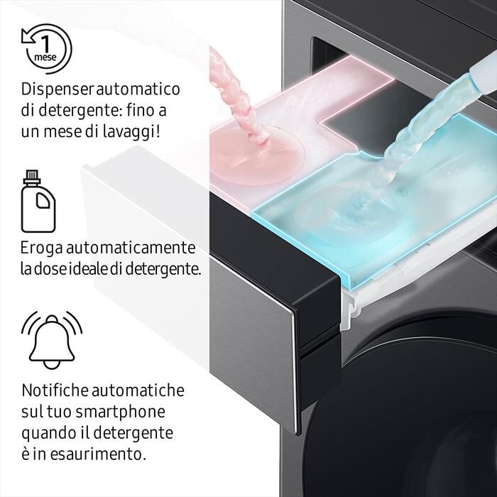 SAMSUNG - Lavatrice WF90F09C4SU3 9KG Classe A-Dark Silver Steel - oblò Nero