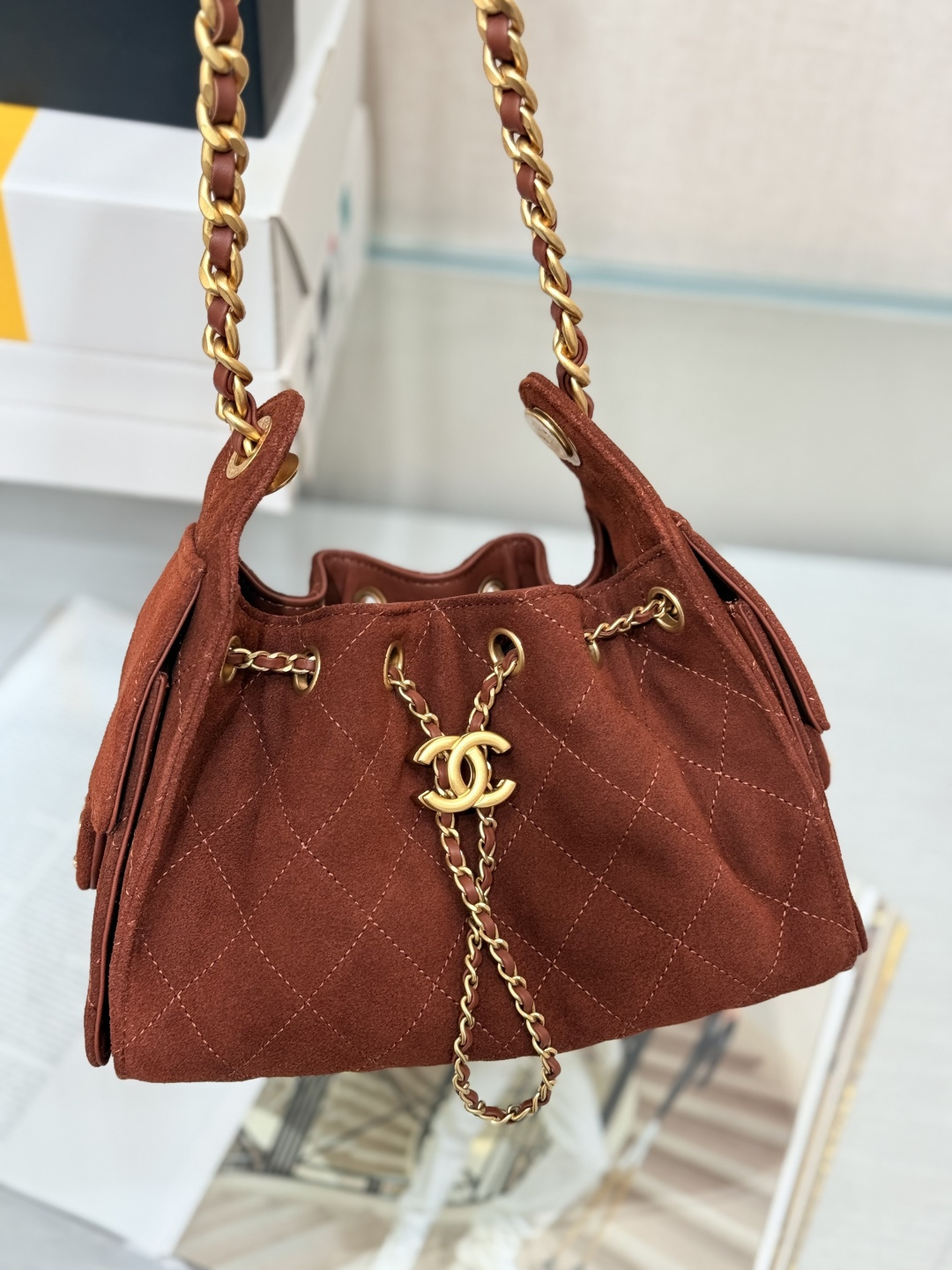 25Bag Mini Drawstring Bag（Reddish Brown） - Mocuir