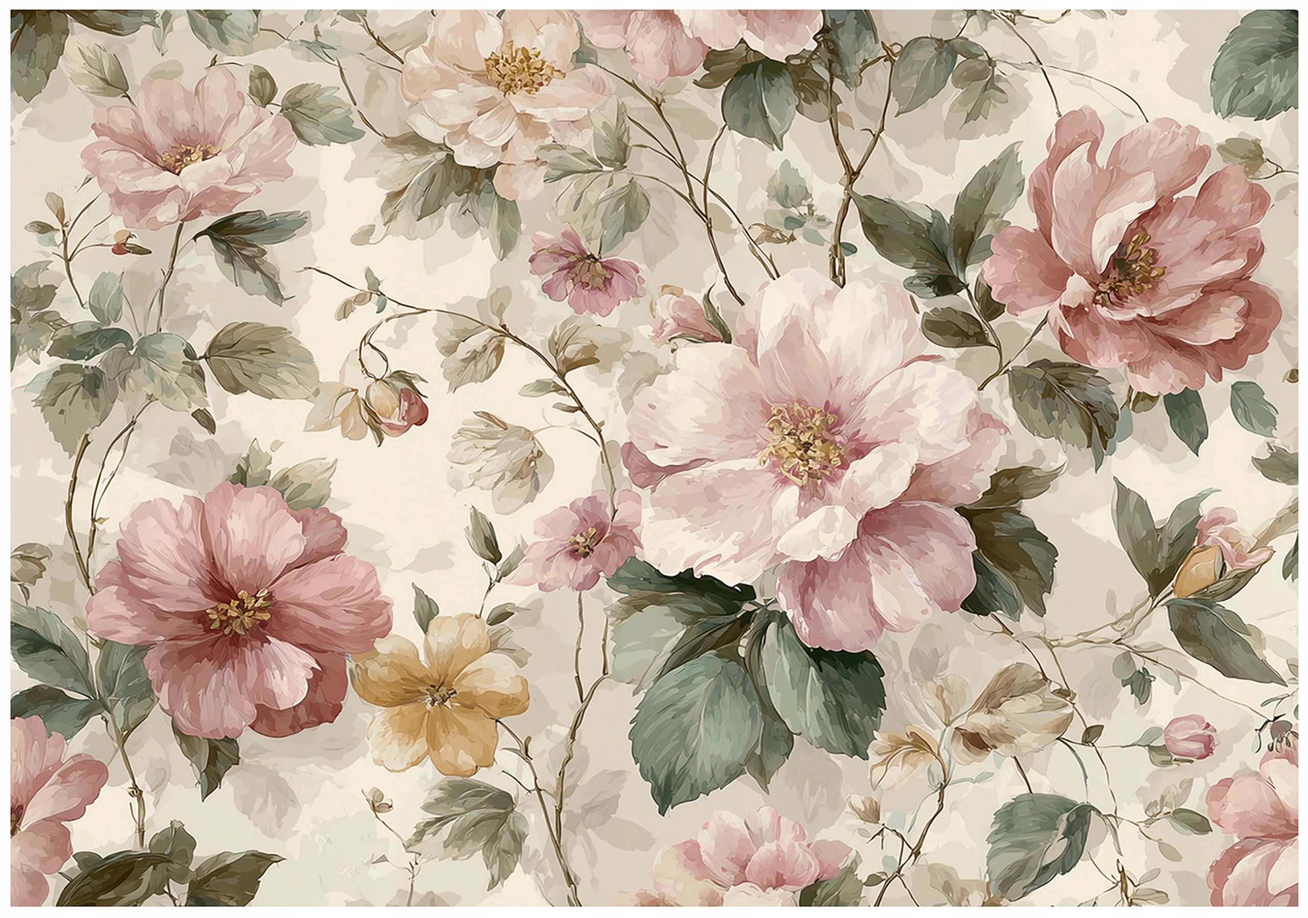 Vintage flowers and leaves wall mural for bedroom or living room, non-woven wallpaper,