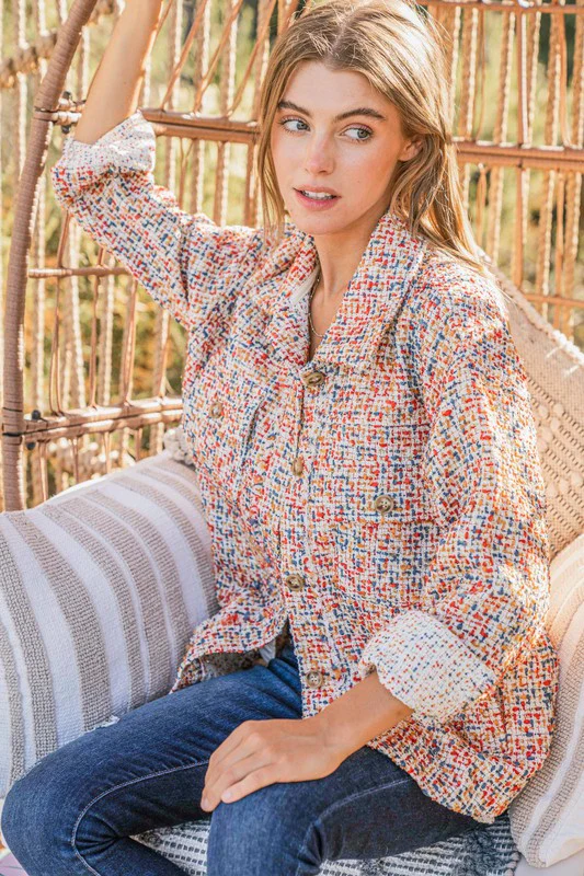 Red & Rust Multi Color Tweed Shirts Jacket (All SMALL)