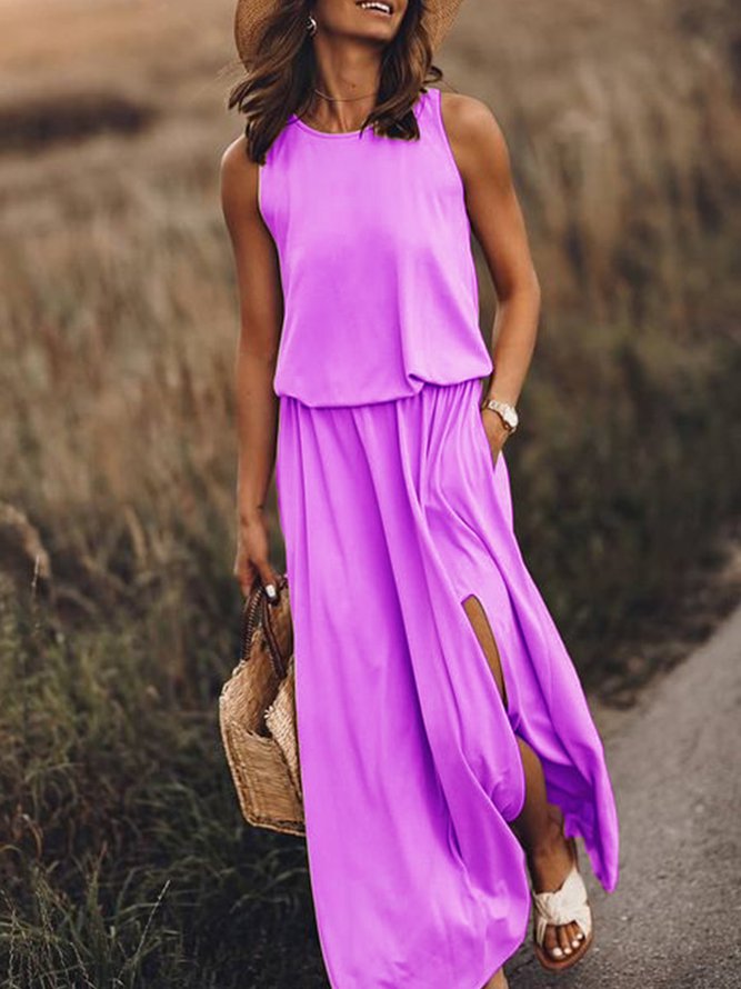 Holiday Cotton-Blend Solid Round Neck Dresses