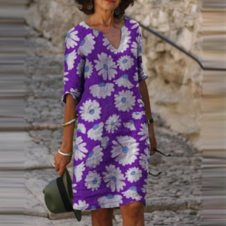 Women's Floral Print V-Neck Casual Dress
