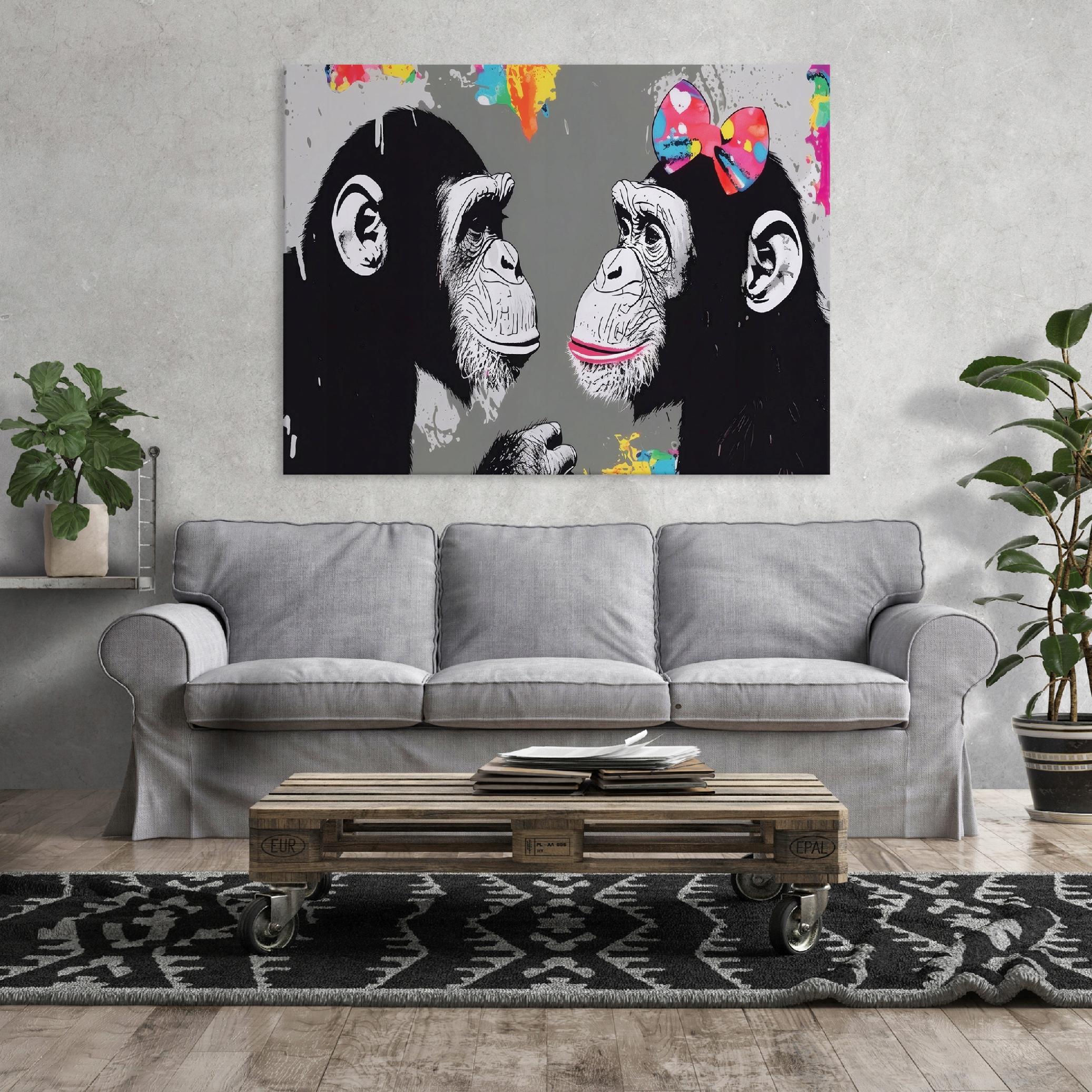 Modern Banksy monkey graffiti print on canvas (60x40 cm) for the bedroom or living room