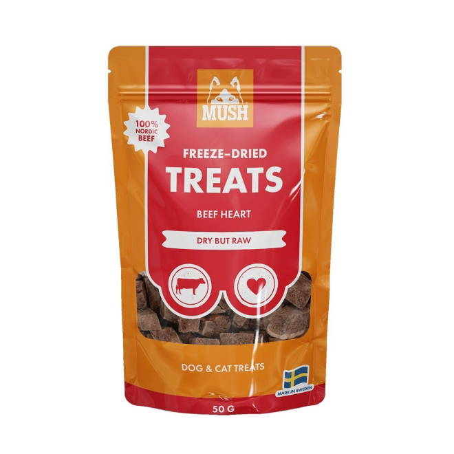 Mush Frysetørkede Godbiter for Hund og Katt Oksehjerte 55 g