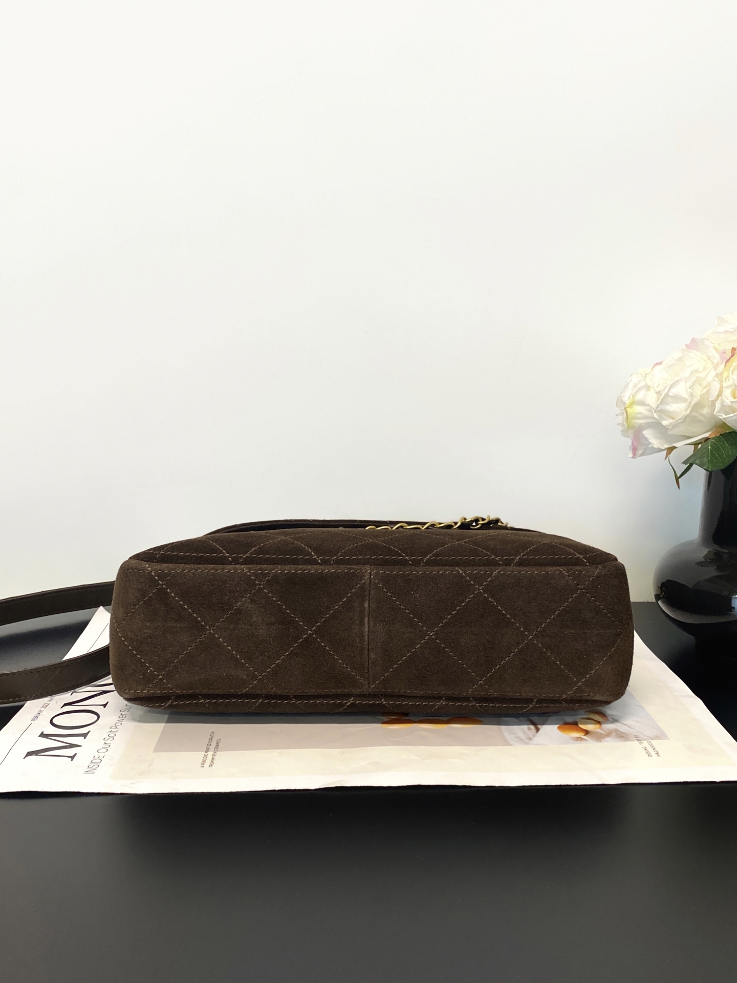 26C Hobo Flap Bag in Dark Brown Suede Calfskin with Gold Hardware (Model AS5886) - Mocuir