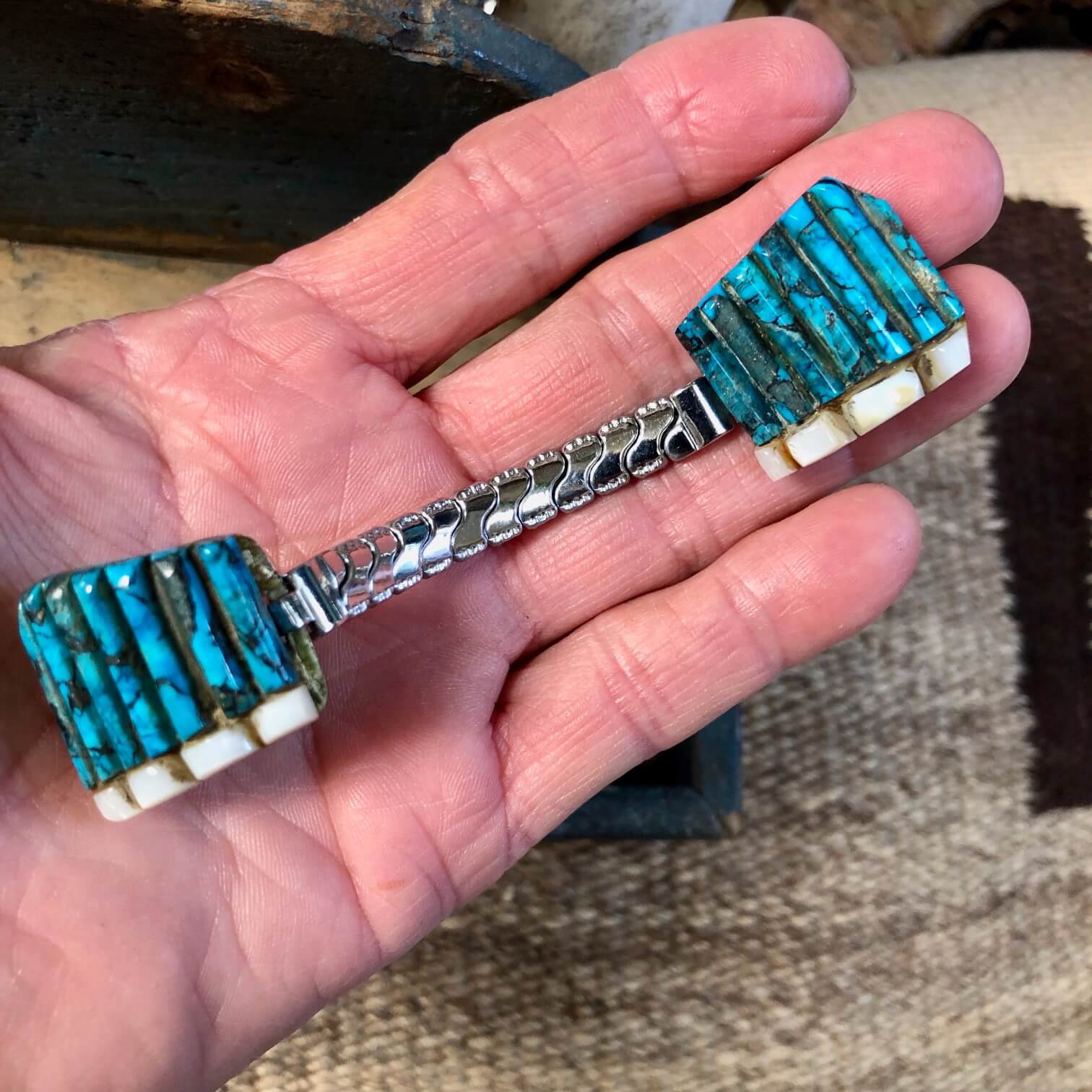 Turquoise Alabaster Watch Band Small Bear Ponca Tribe 925