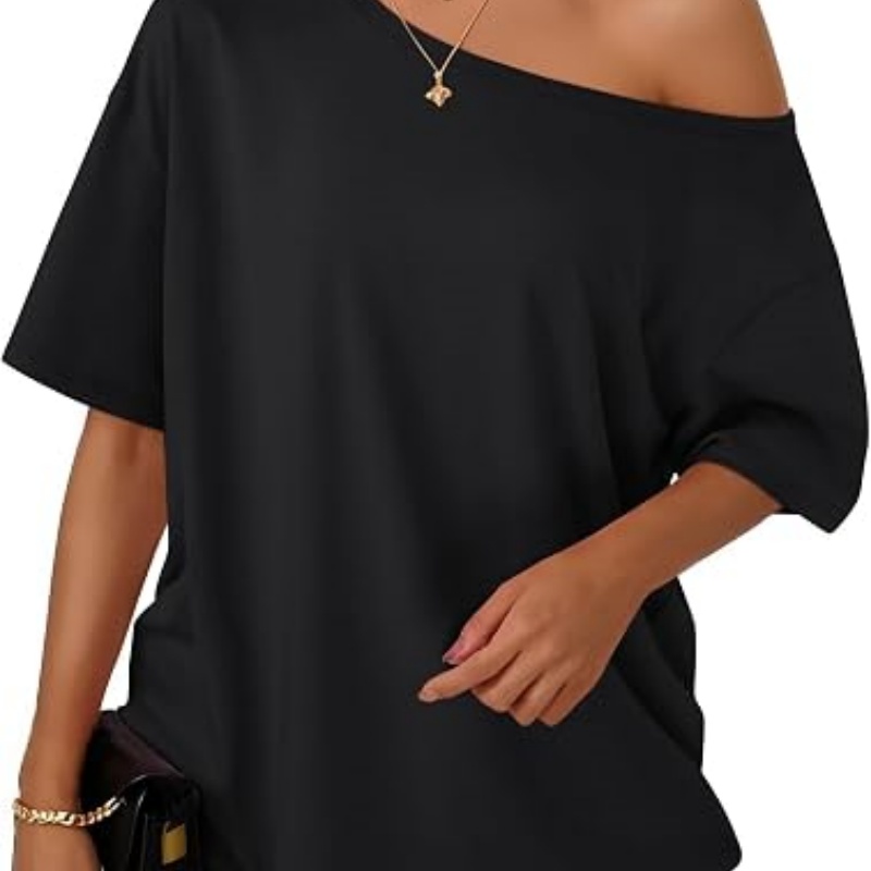 Womens Off the Shoulder Tops Oversized Summer T-Shirts 2026