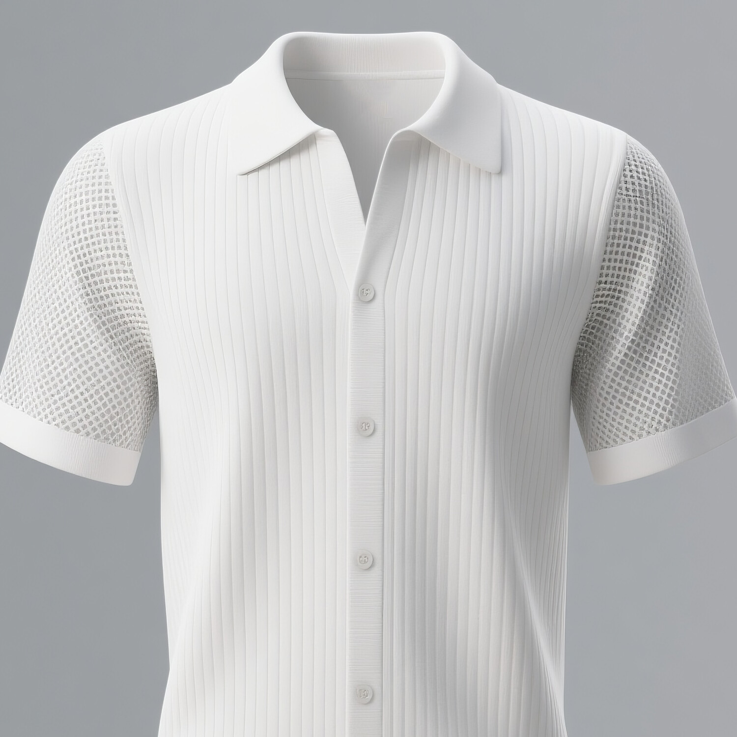 Men's Turndown Collar Hollow Out Short Sleeve Button Knit Shirt