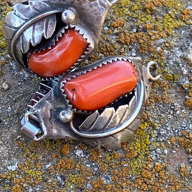 Vintage Navajo Red and Sterling Silver Watch Band