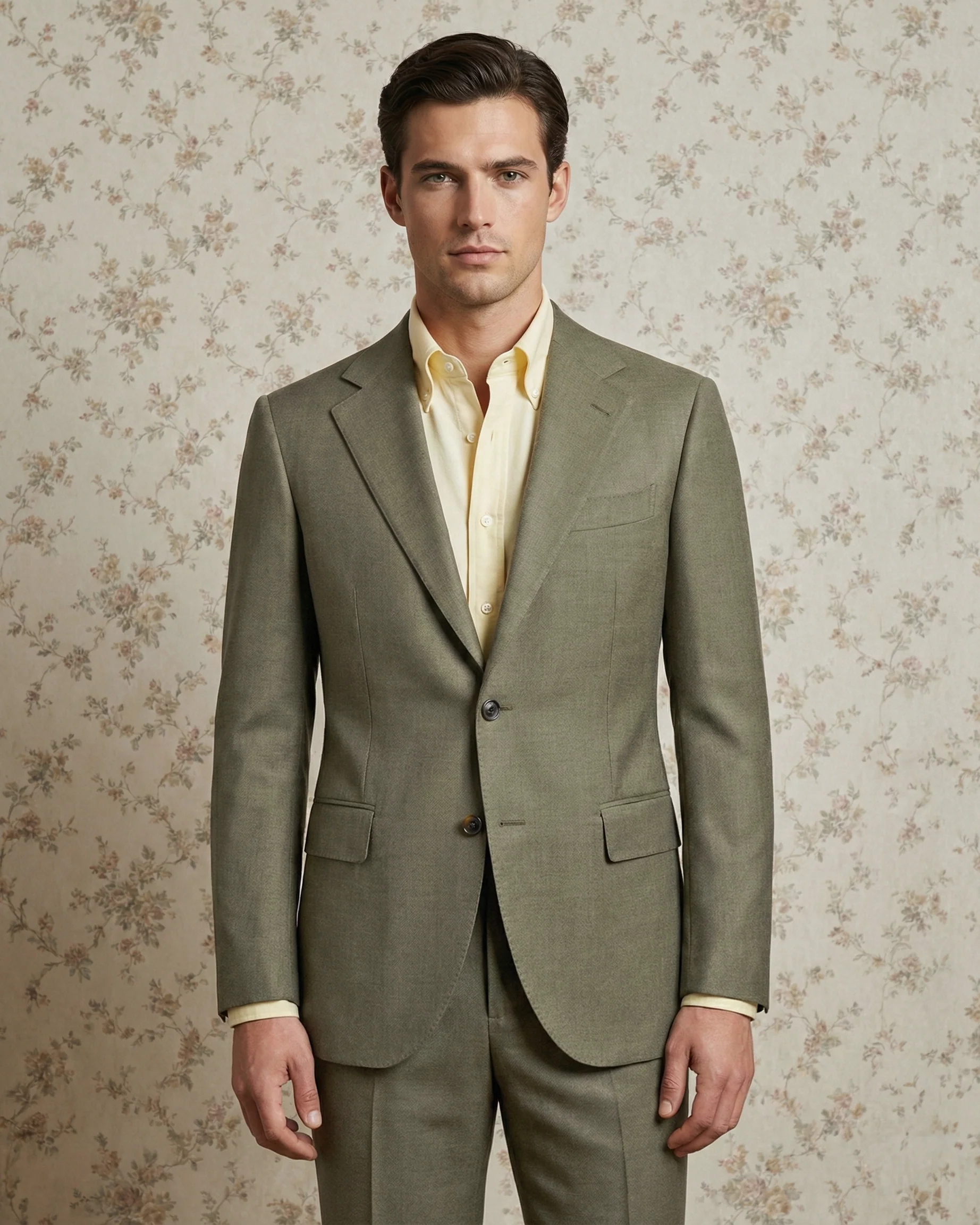 Olive Wool Flannel Dress Suit