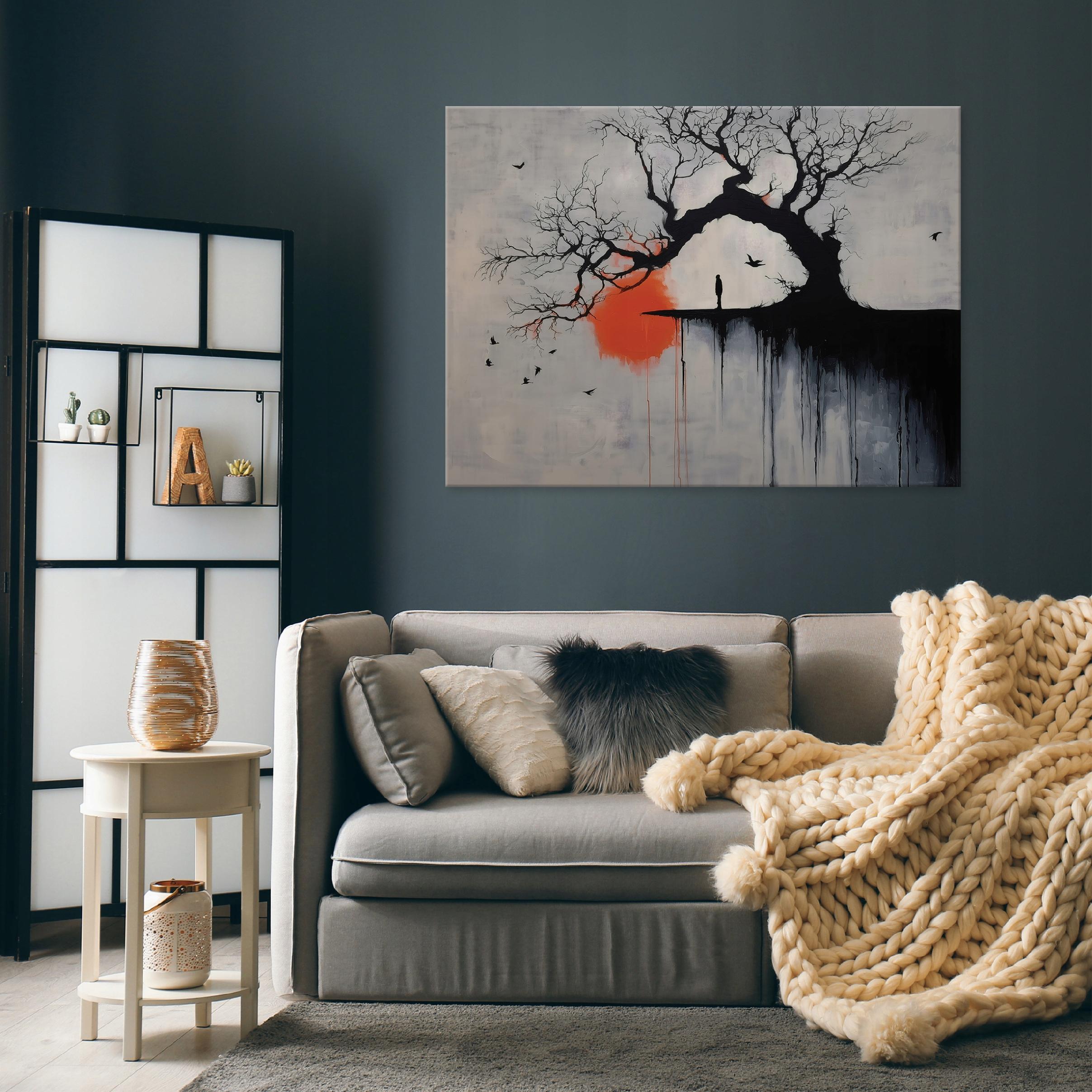 Abstract gray tree painting on canvas, 40x30, for bedroom or living room