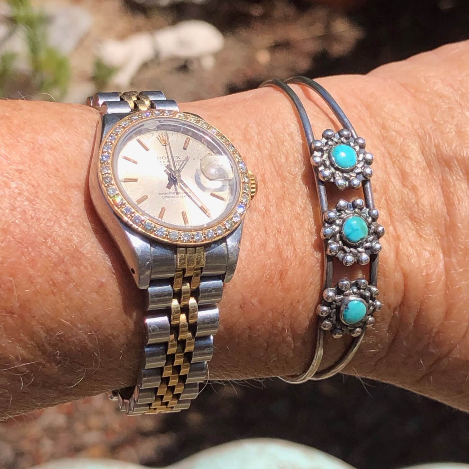 Vintage Navajo Satellite Turquoise Row Bracelet Sterling
