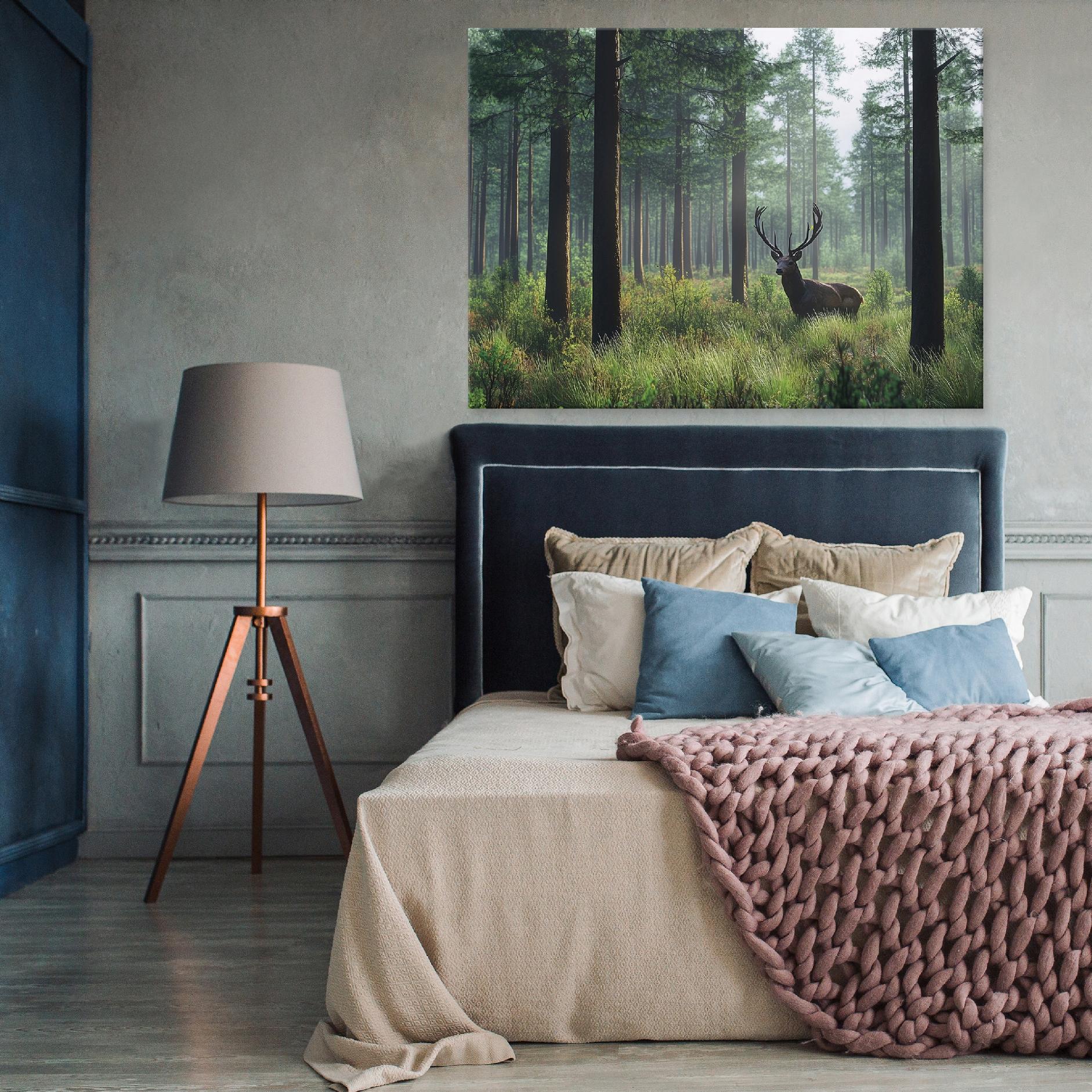 Painting for the bedroom, living room, or kitchen; featuring deer, nature, and a forest; on canvas; for the wall; 40x30