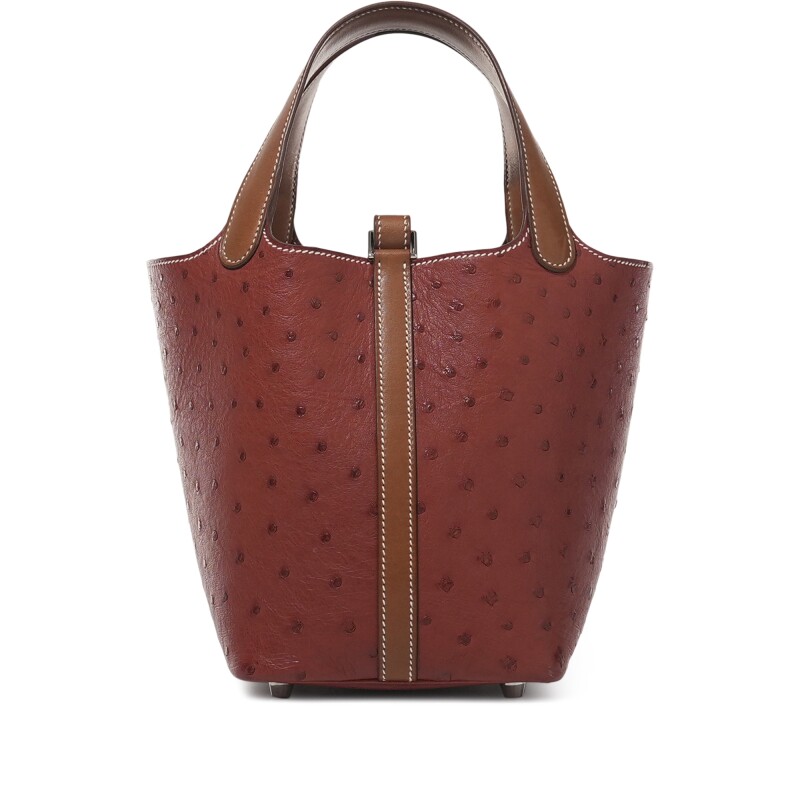 Fauve Barenia and Brique Ostrich Touch Picotin Lock 18 Palladium Hardware