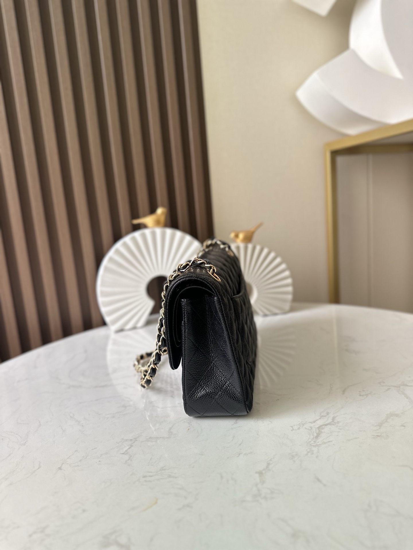 Black Caviar Quilted Medium Classic Flap Bag with Gold Hardware - Mocuir