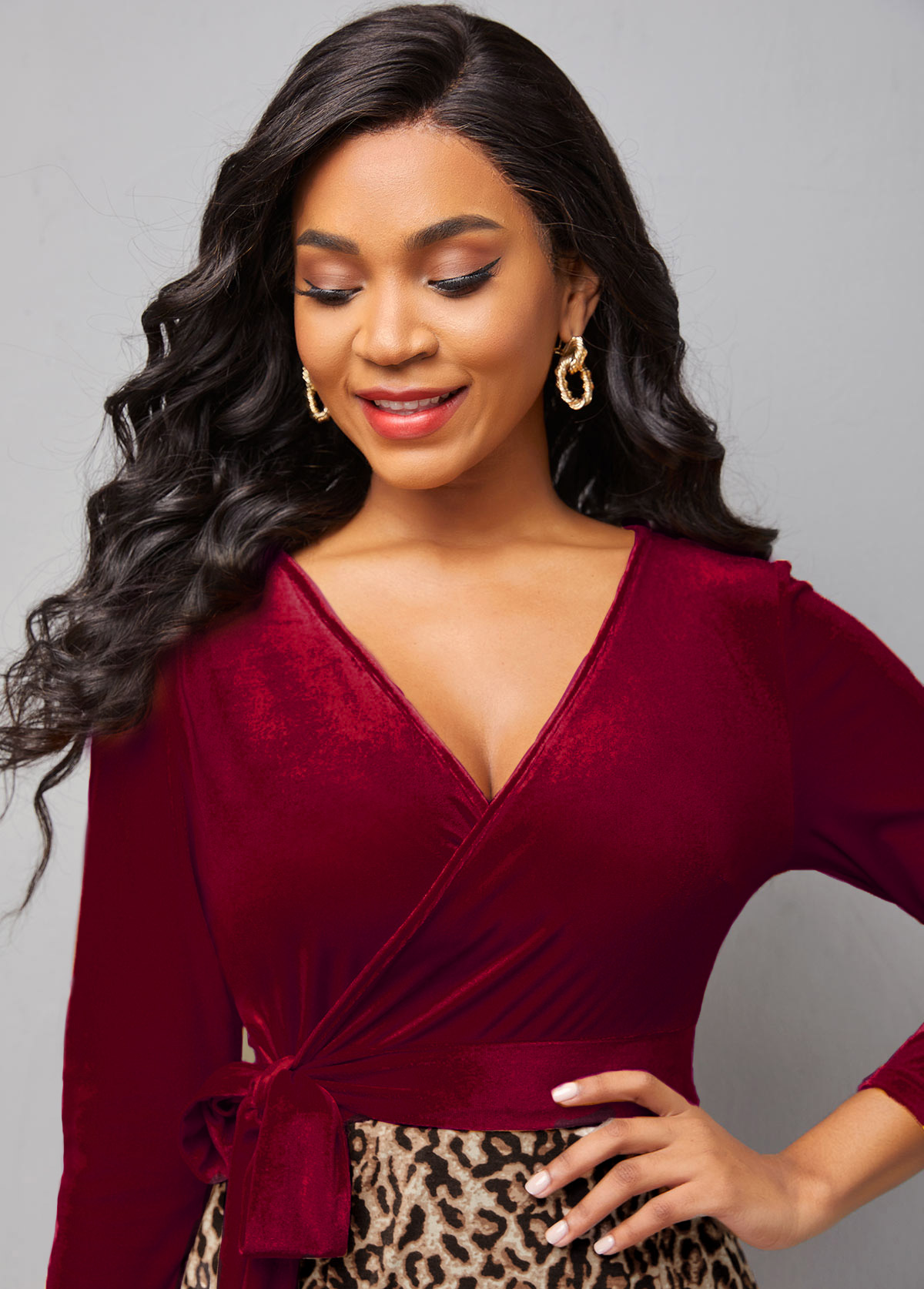 Tie Side Velvet Leopard Cross Front Dress