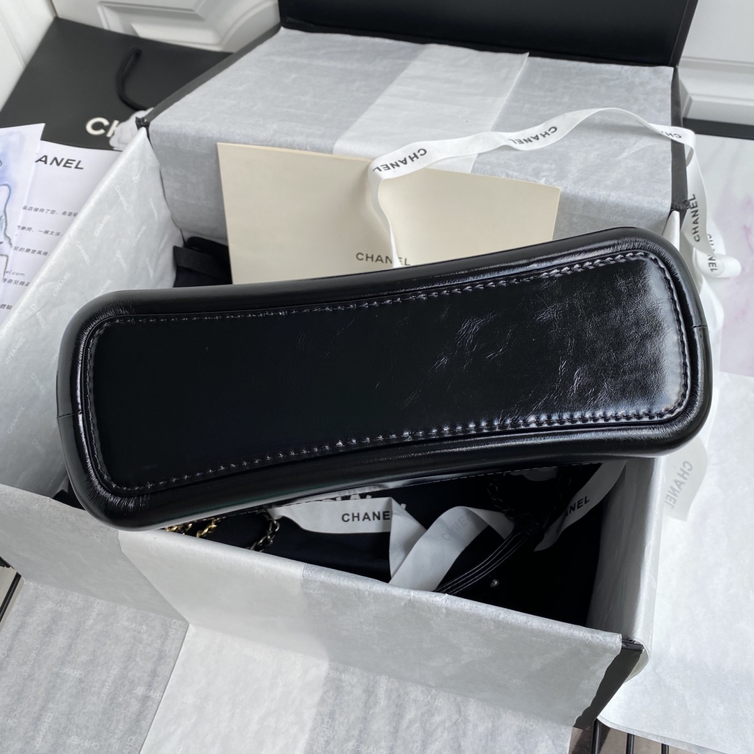 19A  Gabrielle Medium Hobo Bag in Black & White Aged Calfskin with Gold & Silver Hardware (Model A93824) - Mocuir