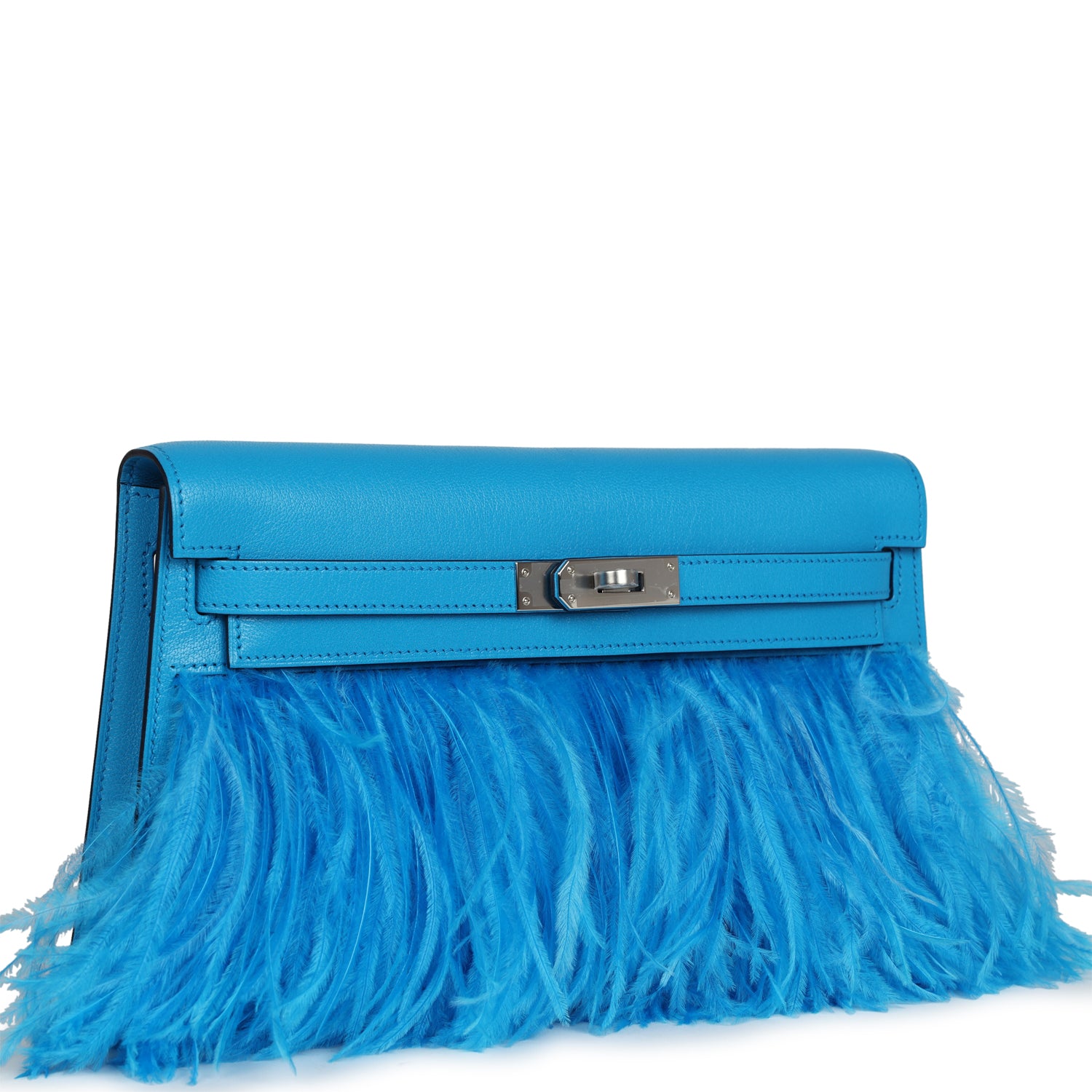 Kelly Elan Foile Bleu Frida Chevre Chamkila and Ostrich Feathers Palladium Hardware